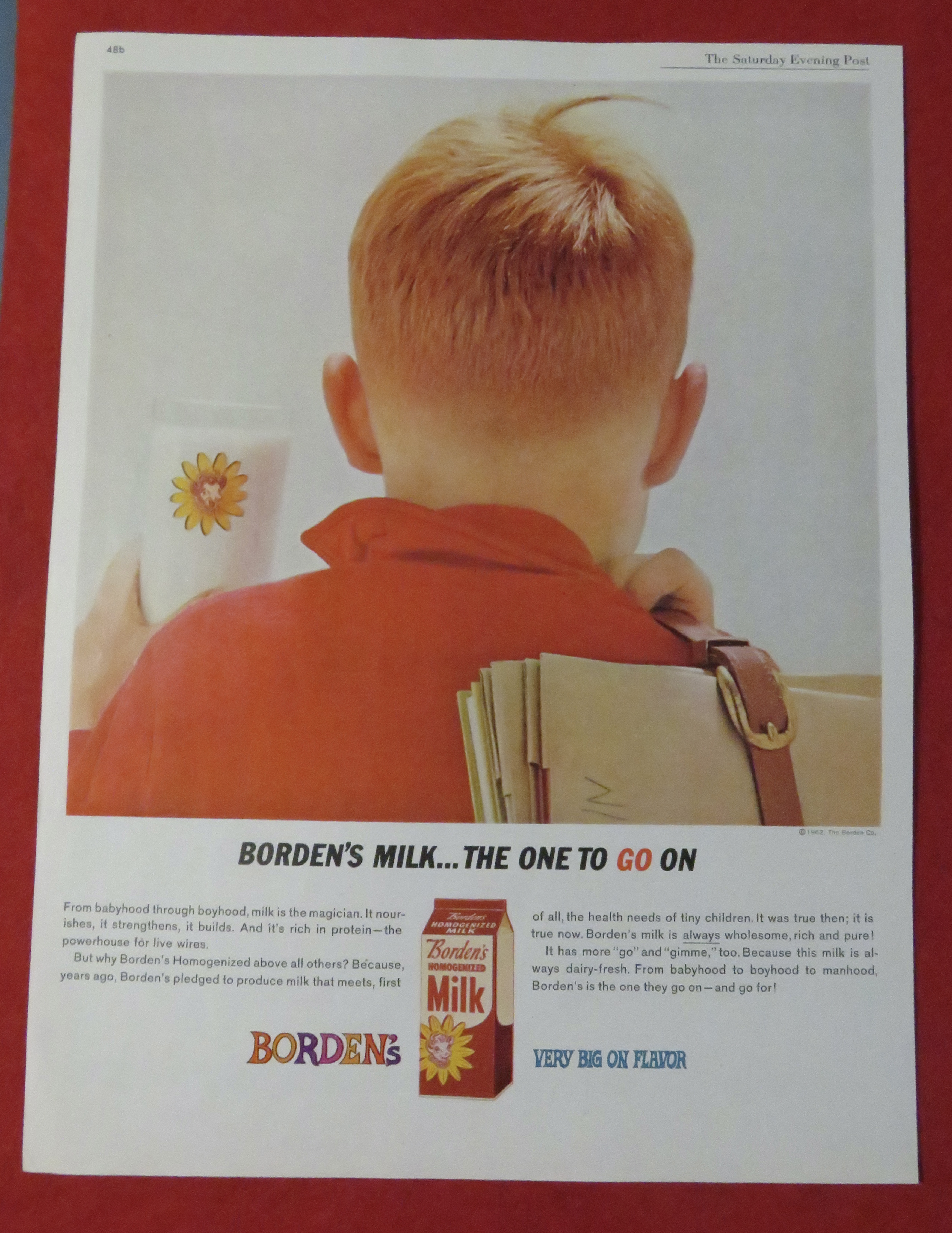 1962 Borden's Milk with Boy & Glass Of Milk