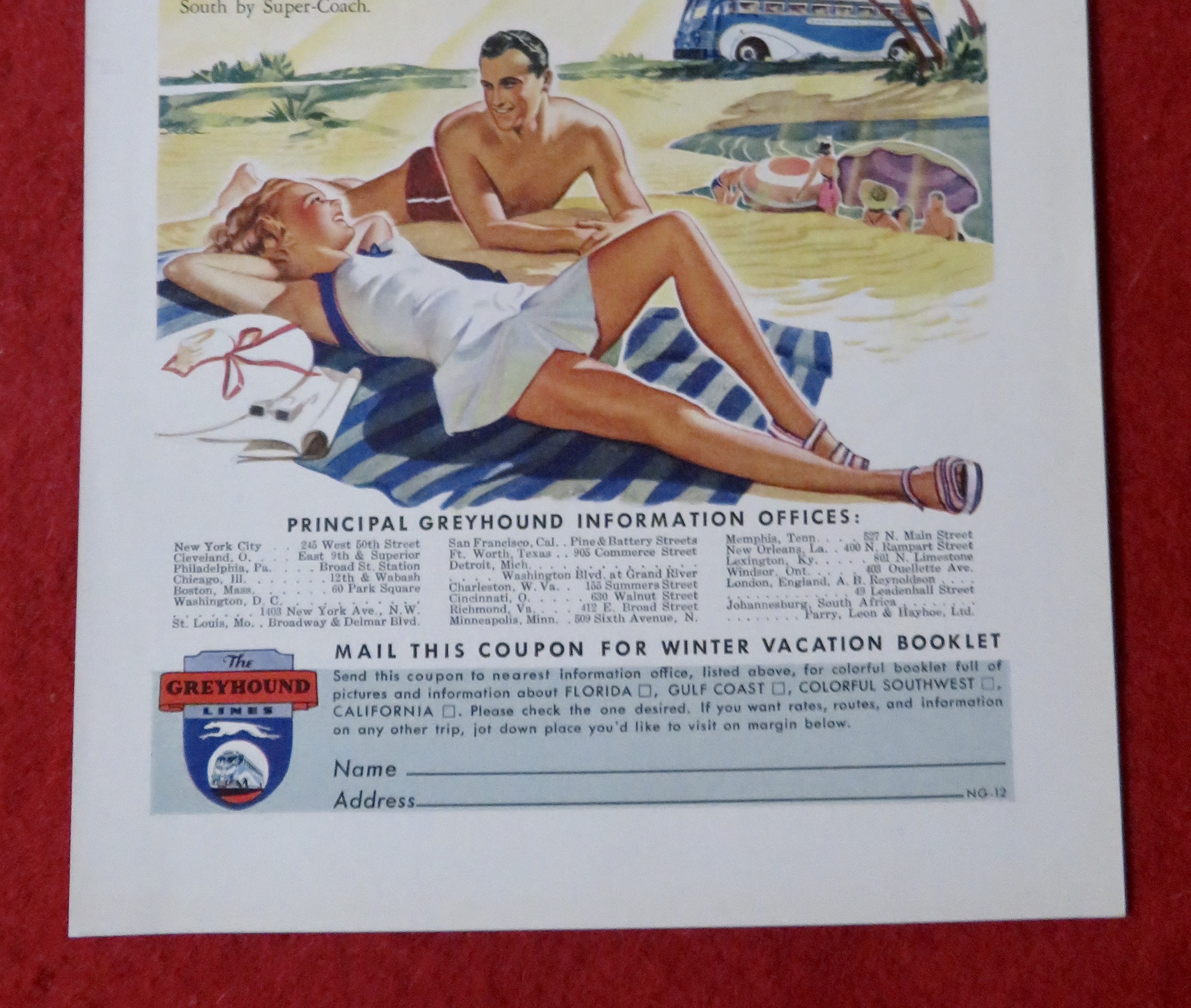 1939 Greyhound Lines with Couple Laying on the Beach