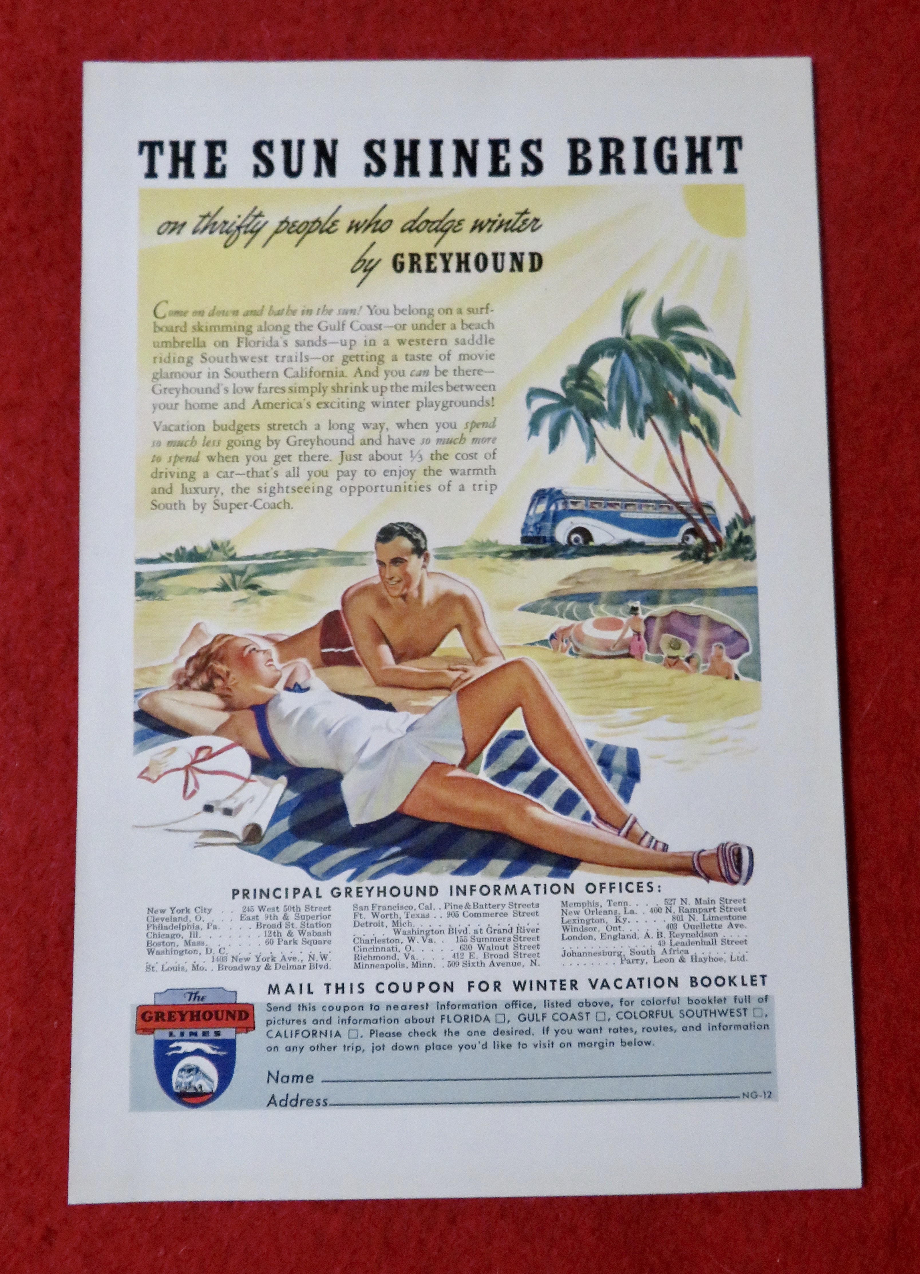 1939 Greyhound Lines with Couple Laying on the Beach