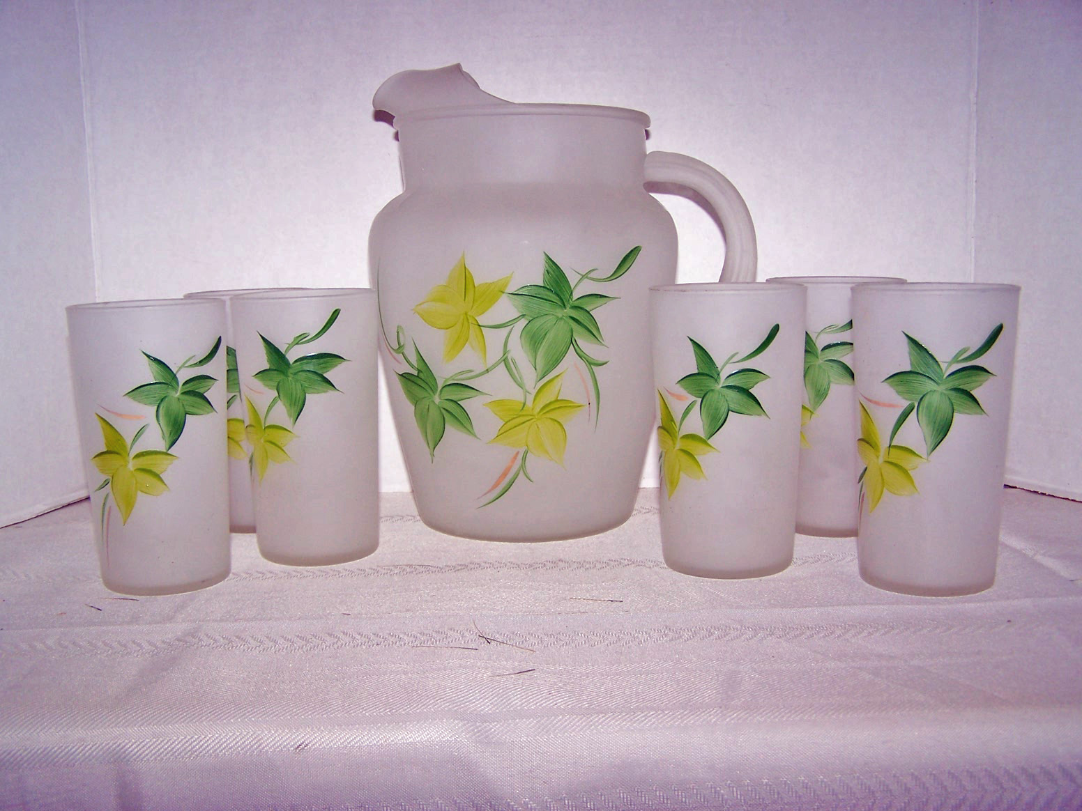 Frosted Ivy Pitcher & 6 Glasses
