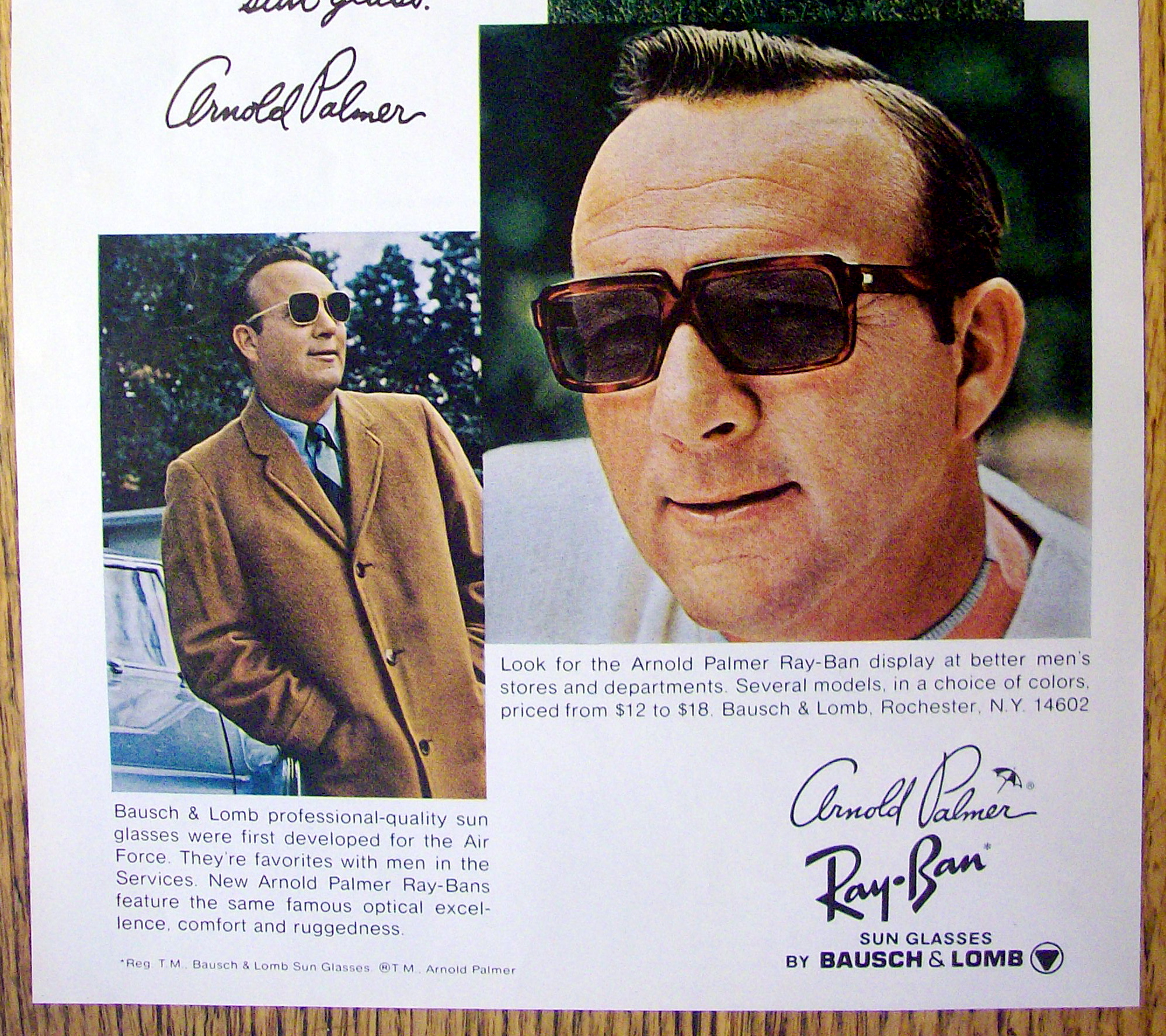 Vintage Ad: 1969 Ray Ban Sun Glasses w/Arnold Palmer
