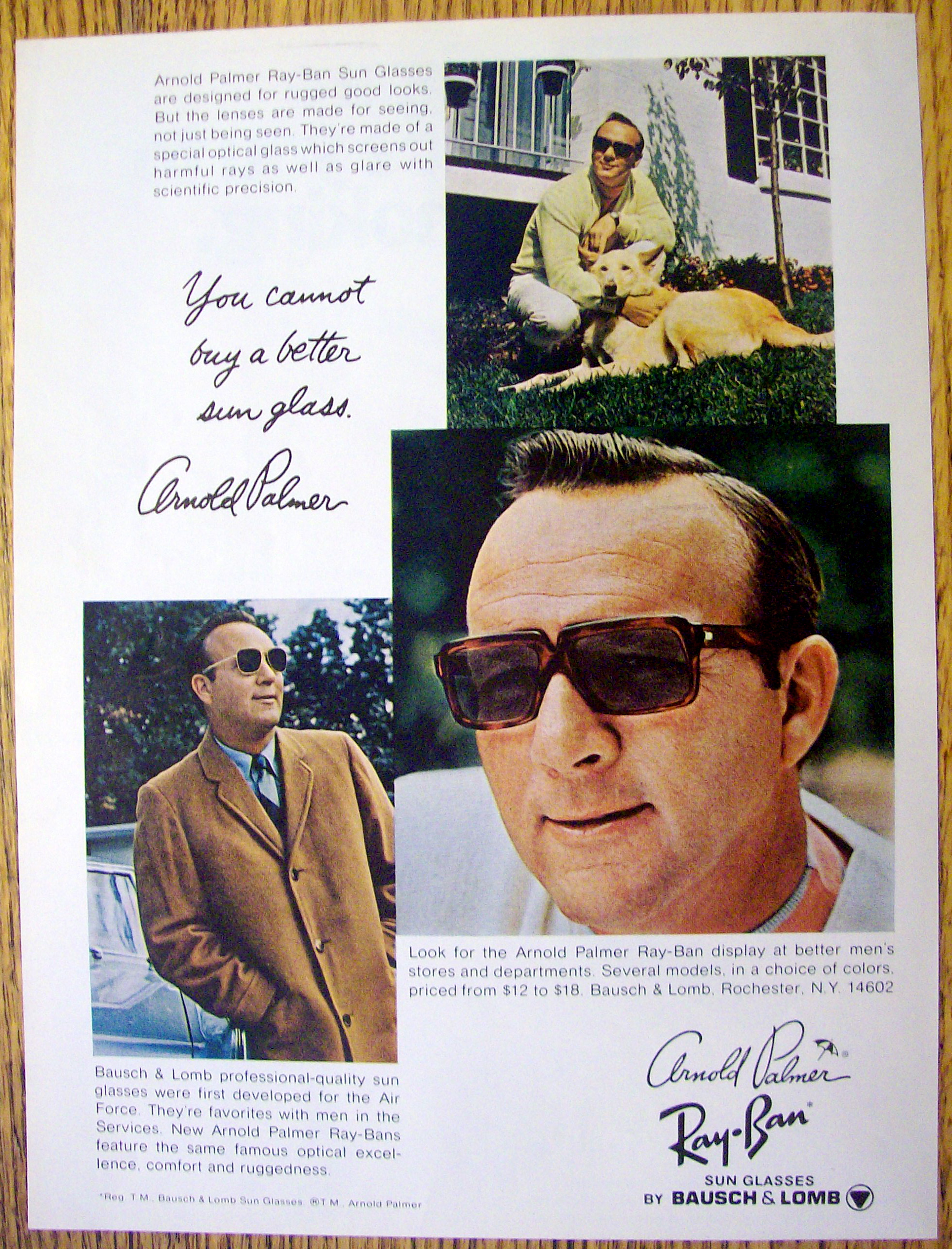 Vintage Ad: 1969 Ray Ban Sun Glasses w/Arnold Palmer