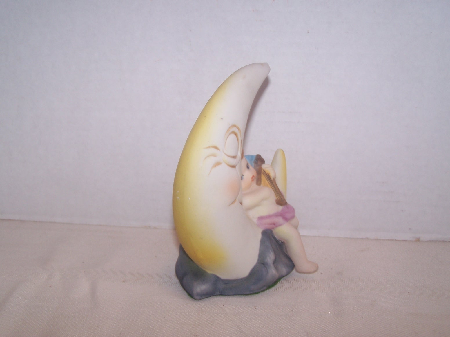 Bisque Boy Angel Sitting in a 1/4 Moon