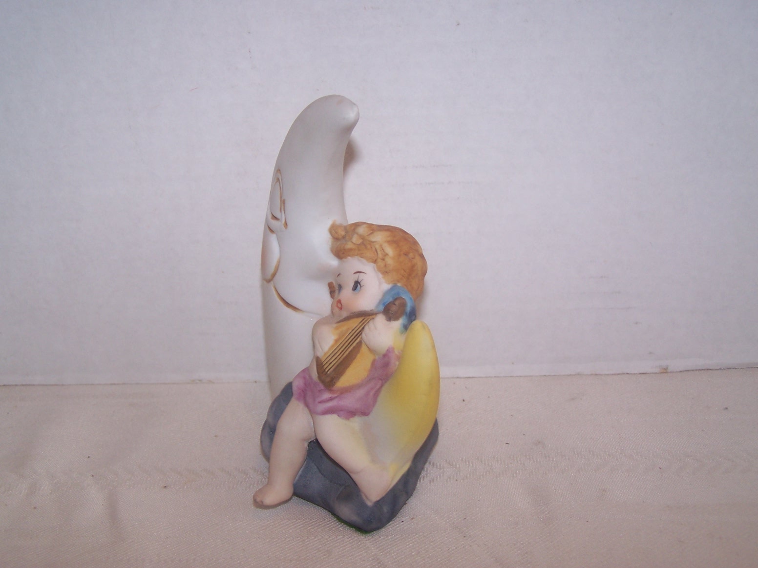 Bisque Boy Angel Sitting in a 1/4 Moon