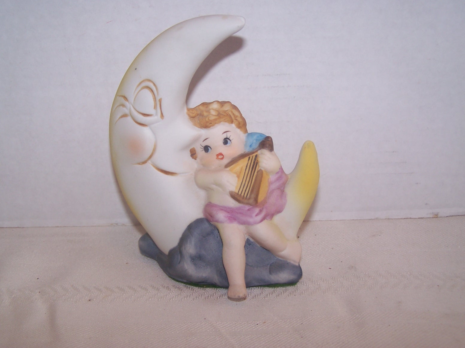Bisque Boy Angel Sitting in a 1/4 Moon