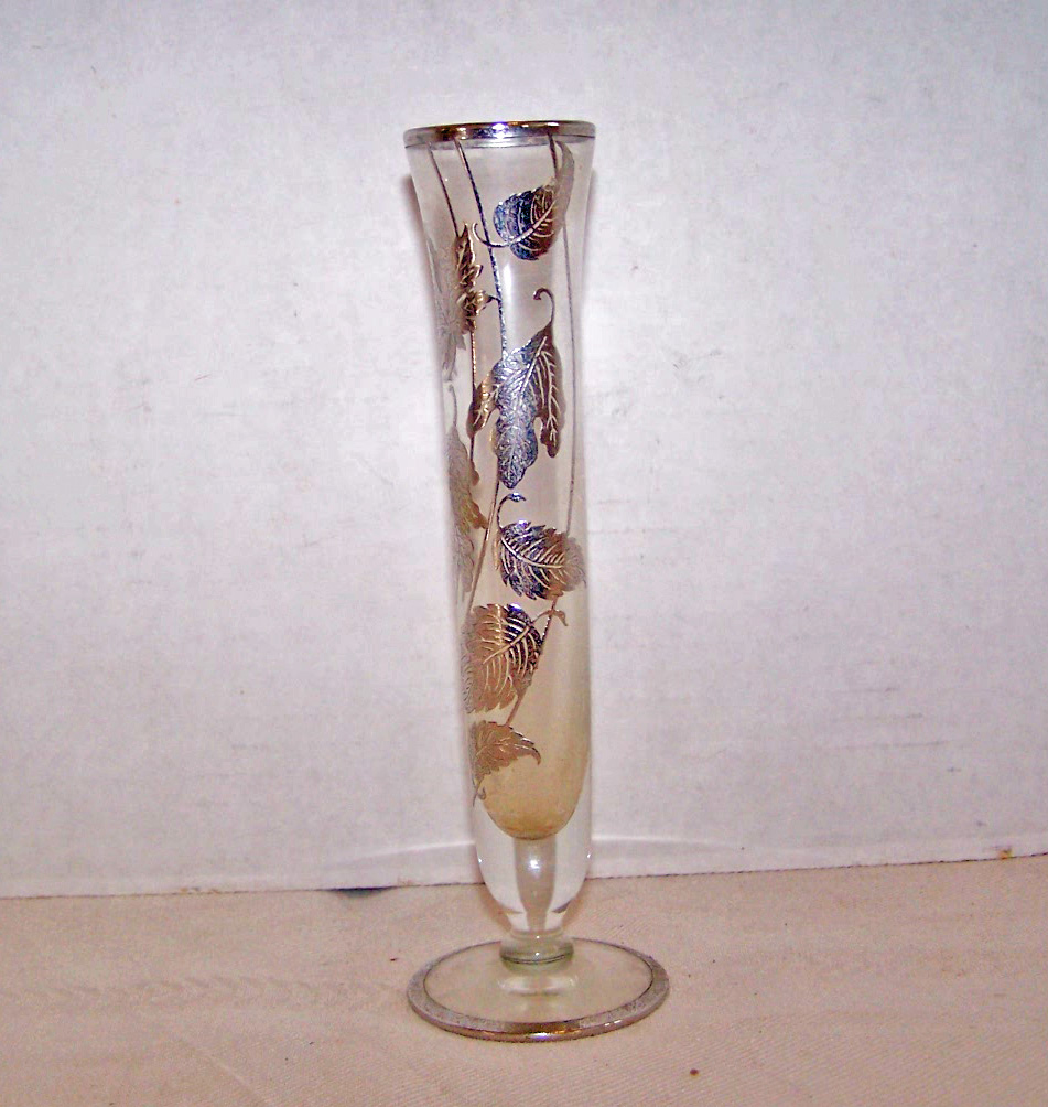 Glass Bud Vase, Silver Tone Flowers