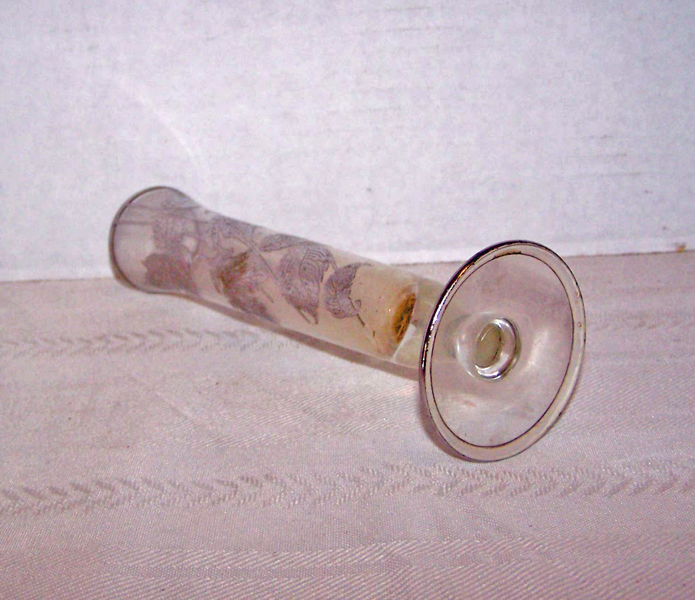 Glass Bud Vase, Silver Tone Flowers