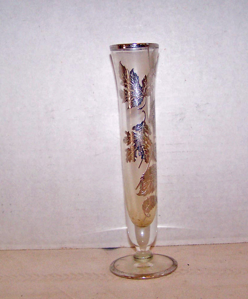 Glass Bud Vase, Silver Tone Flowers