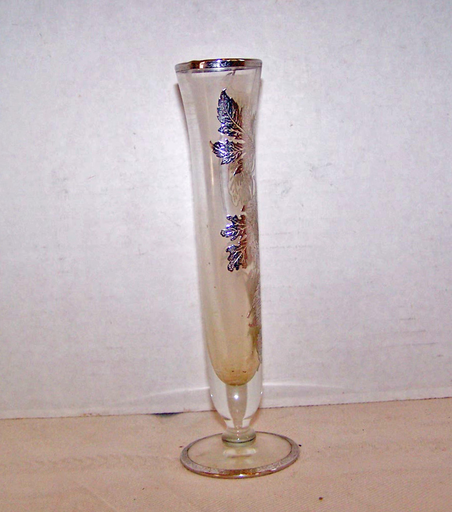 Glass Bud Vase, Silver Tone Flowers