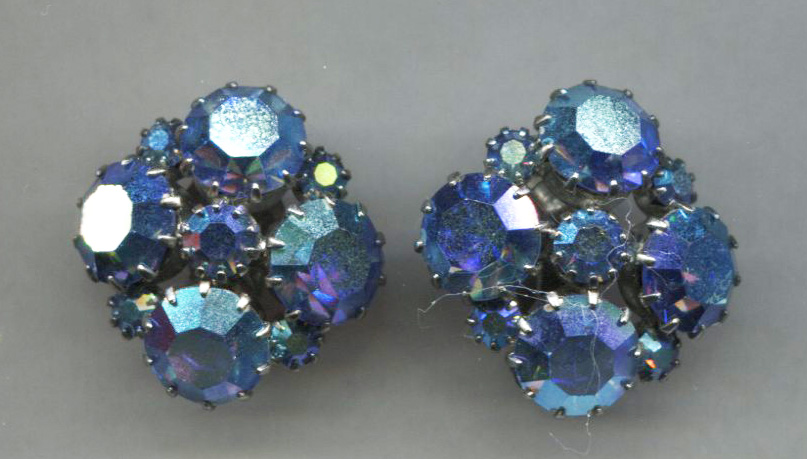 Kramer Blue Rhinestone Earrings