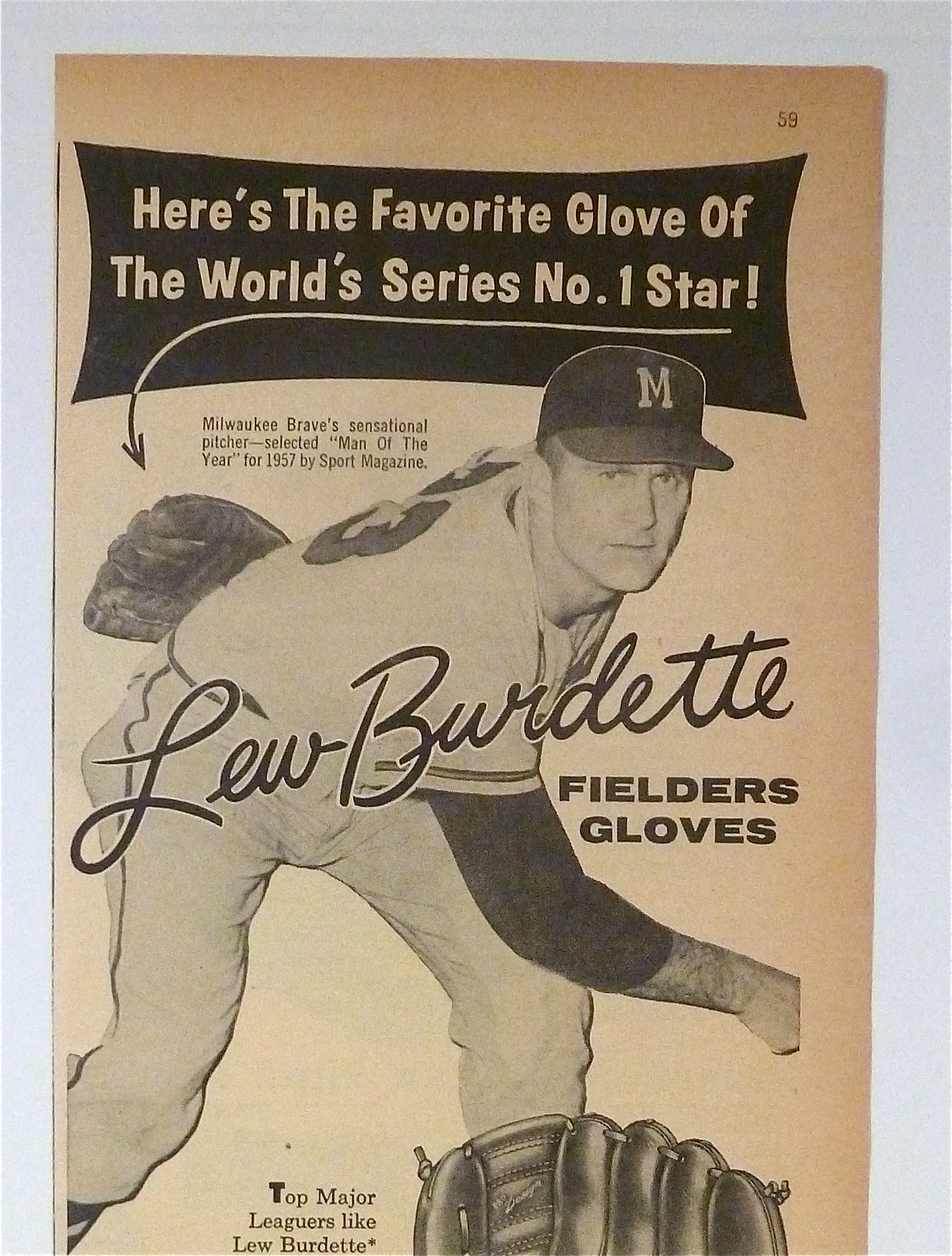 1958 Rawlings Fielders Glove with Lew Burdette
