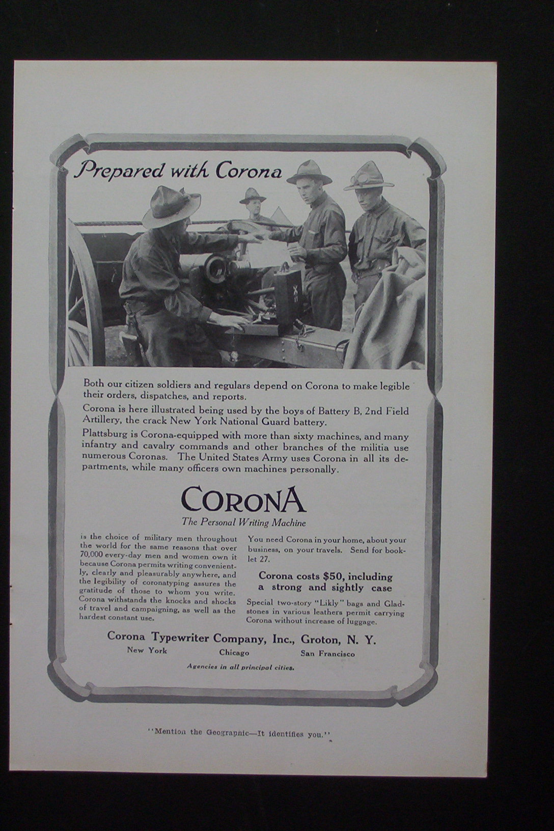 1916 Corona Typewriter Company with Soldiers