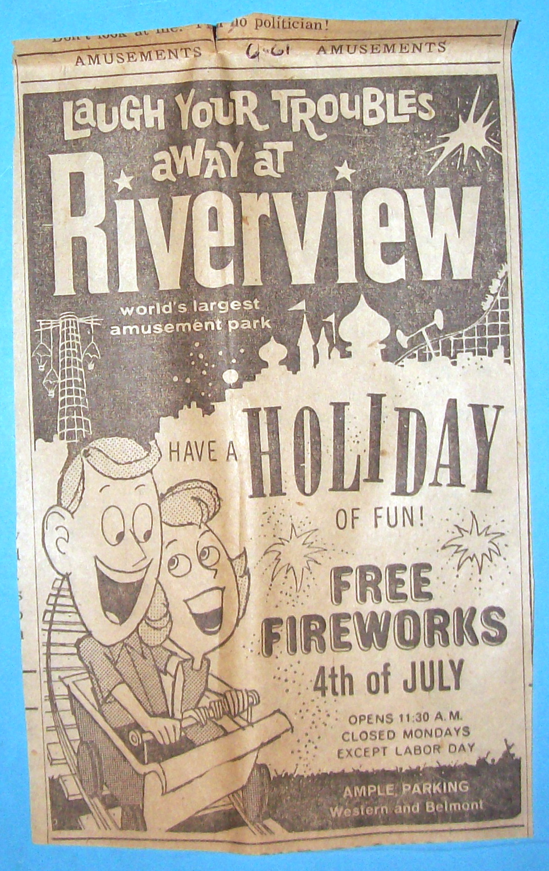 1961 Riverview Amusement Park w/Man & Woman on Coaster