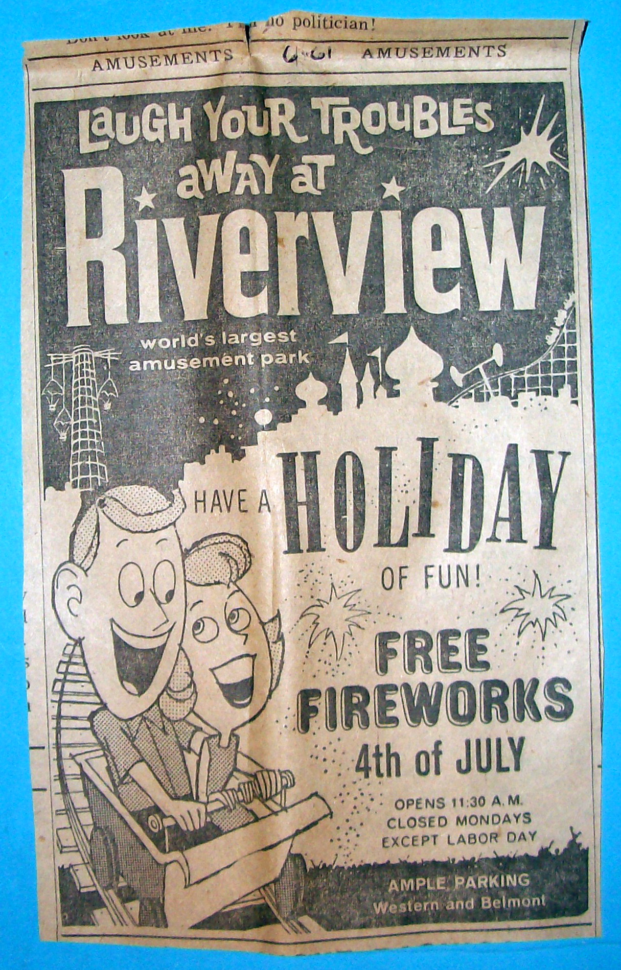 1961 Riverview Amusement Park w/Man & Woman on Coaster