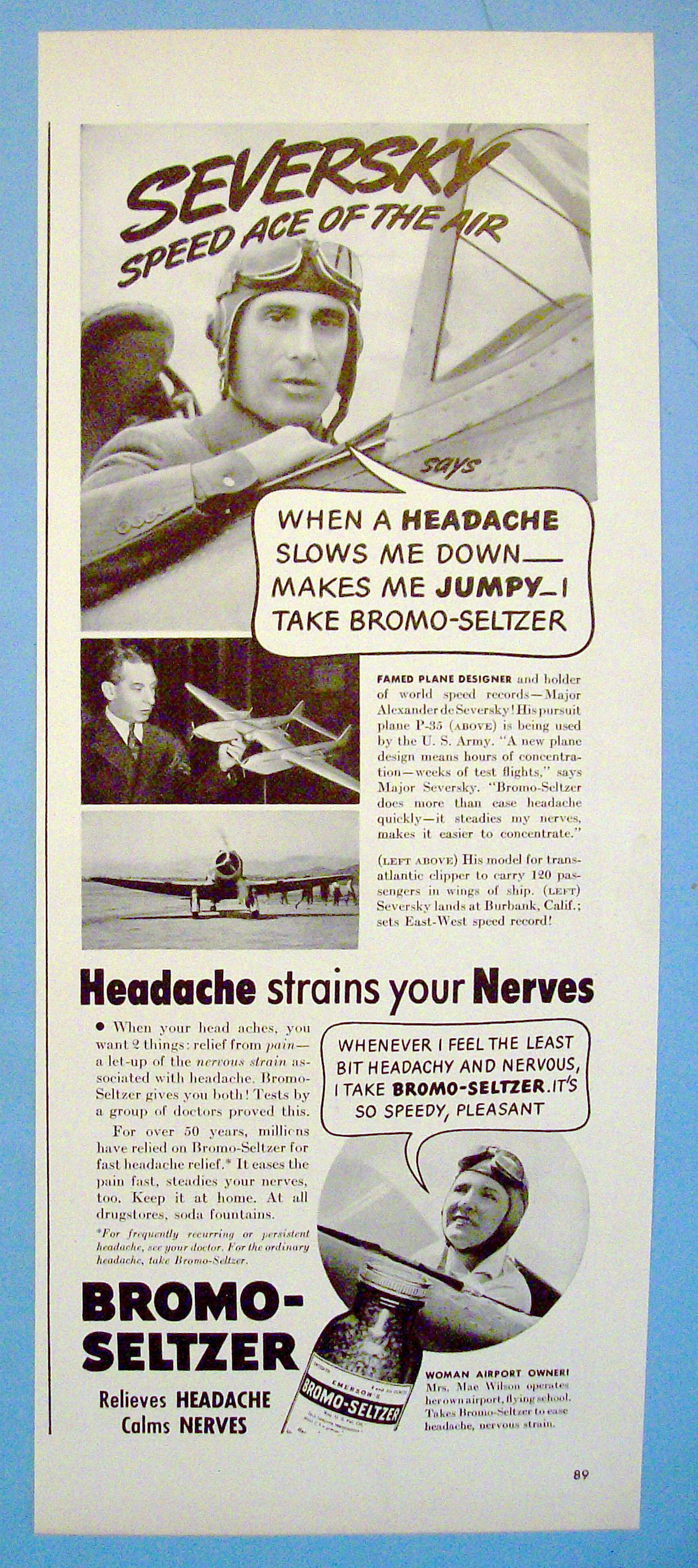 Vintage Ad: 1939 Bromo Seltzer w/Alex De Seversky