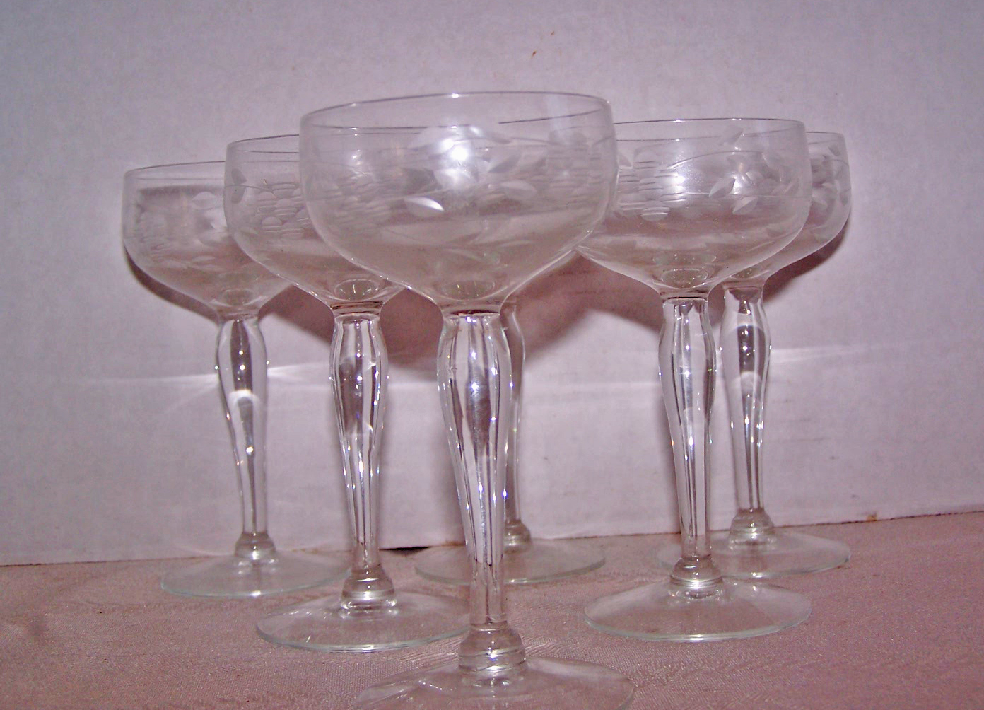 6 Etched Wine Glasses