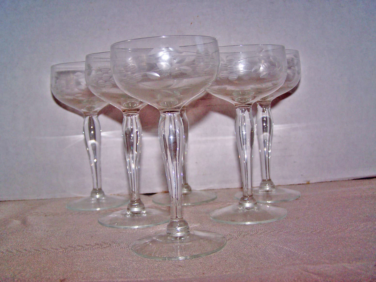 6 Etched Wine Glasses
