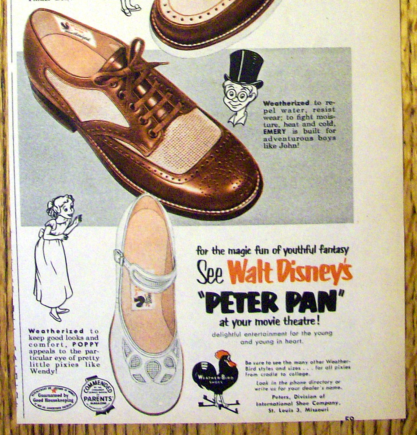 Vintage Ad: 1953 Peters Weather Bird Shoes w/ Peter Pan