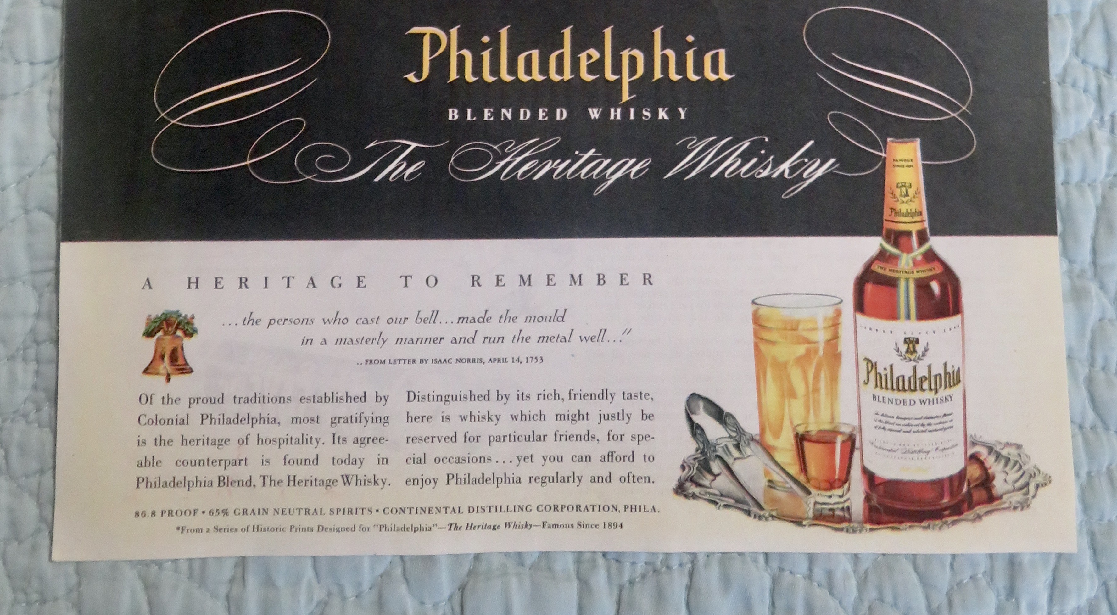 1947 Philadelphia Whiskey with Re Casting Liberty Bell