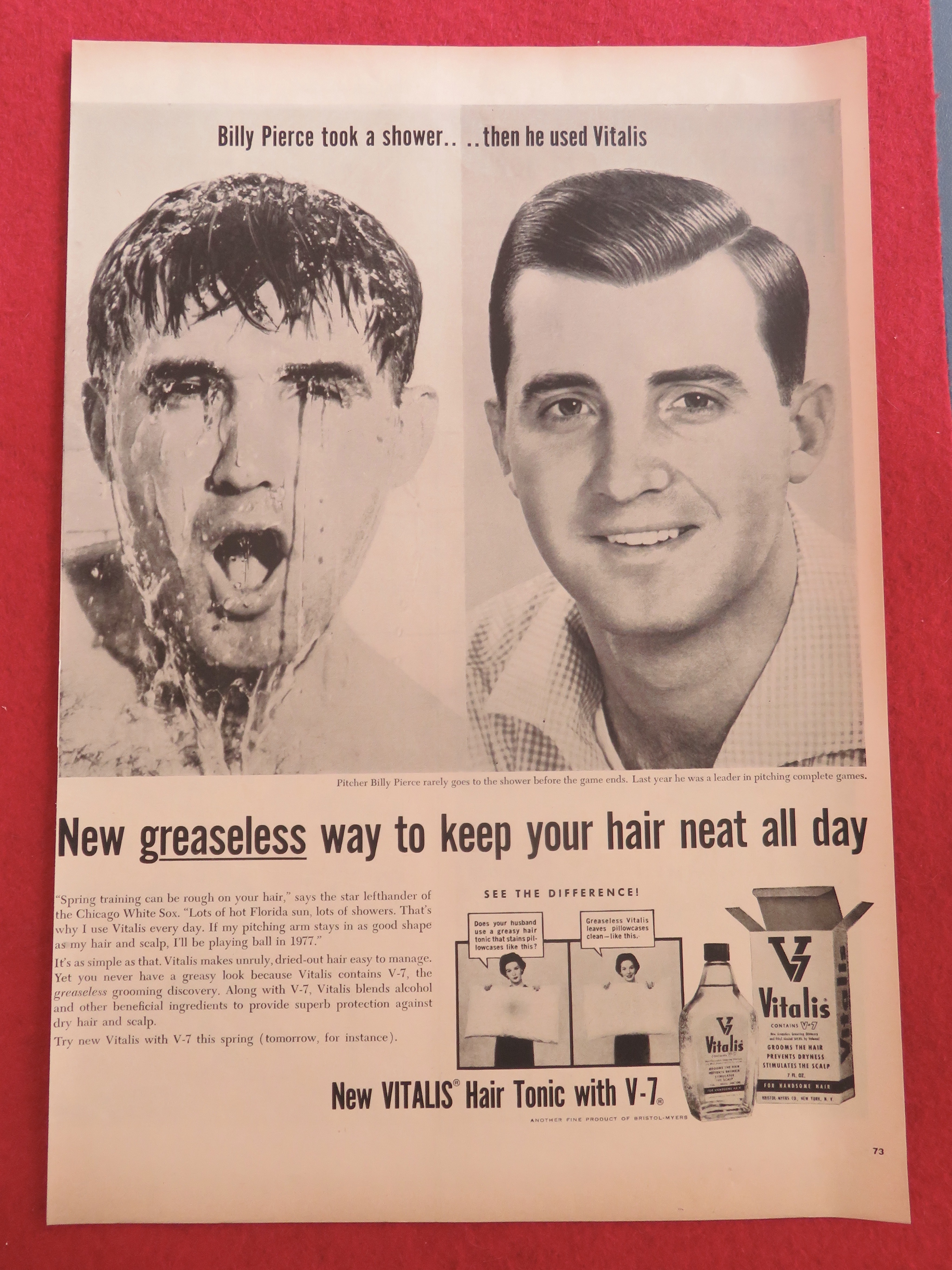 1957 Vitalis Hair Tonic with Pitcher Billy Pierce