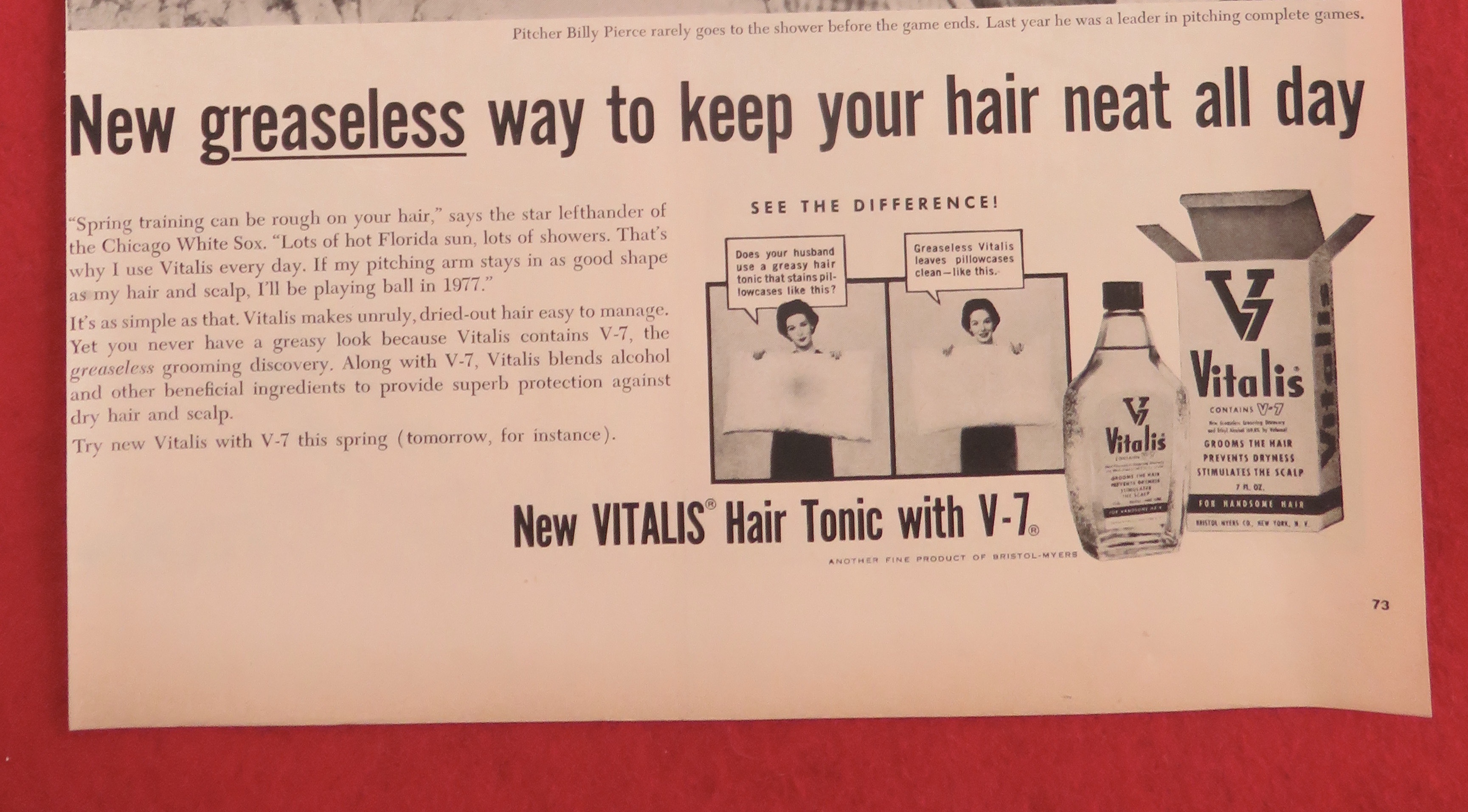 1957 Vitalis Hair Tonic with Pitcher Billy Pierce