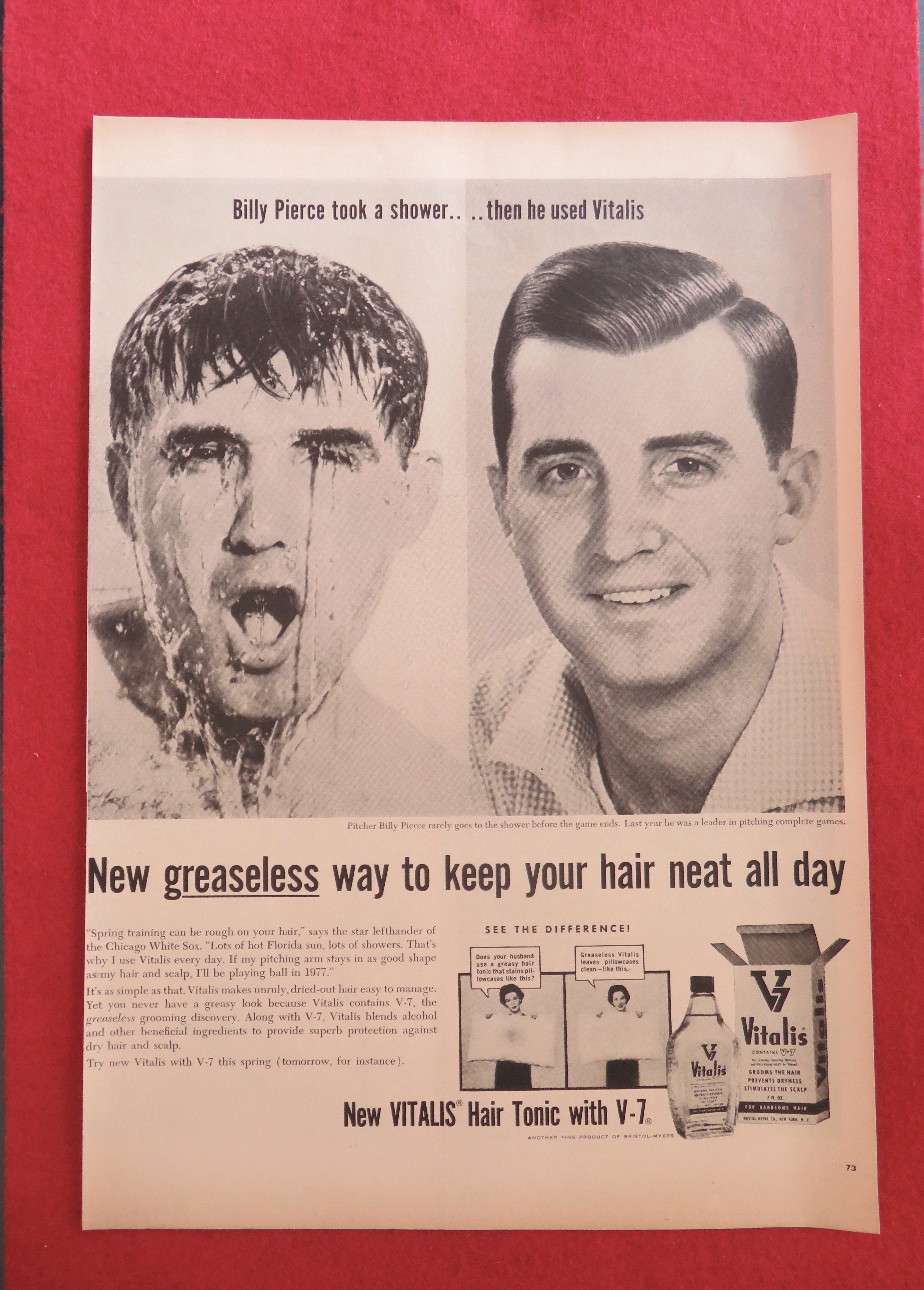 1957 Vitalis Hair Tonic with Pitcher Billy Pierce