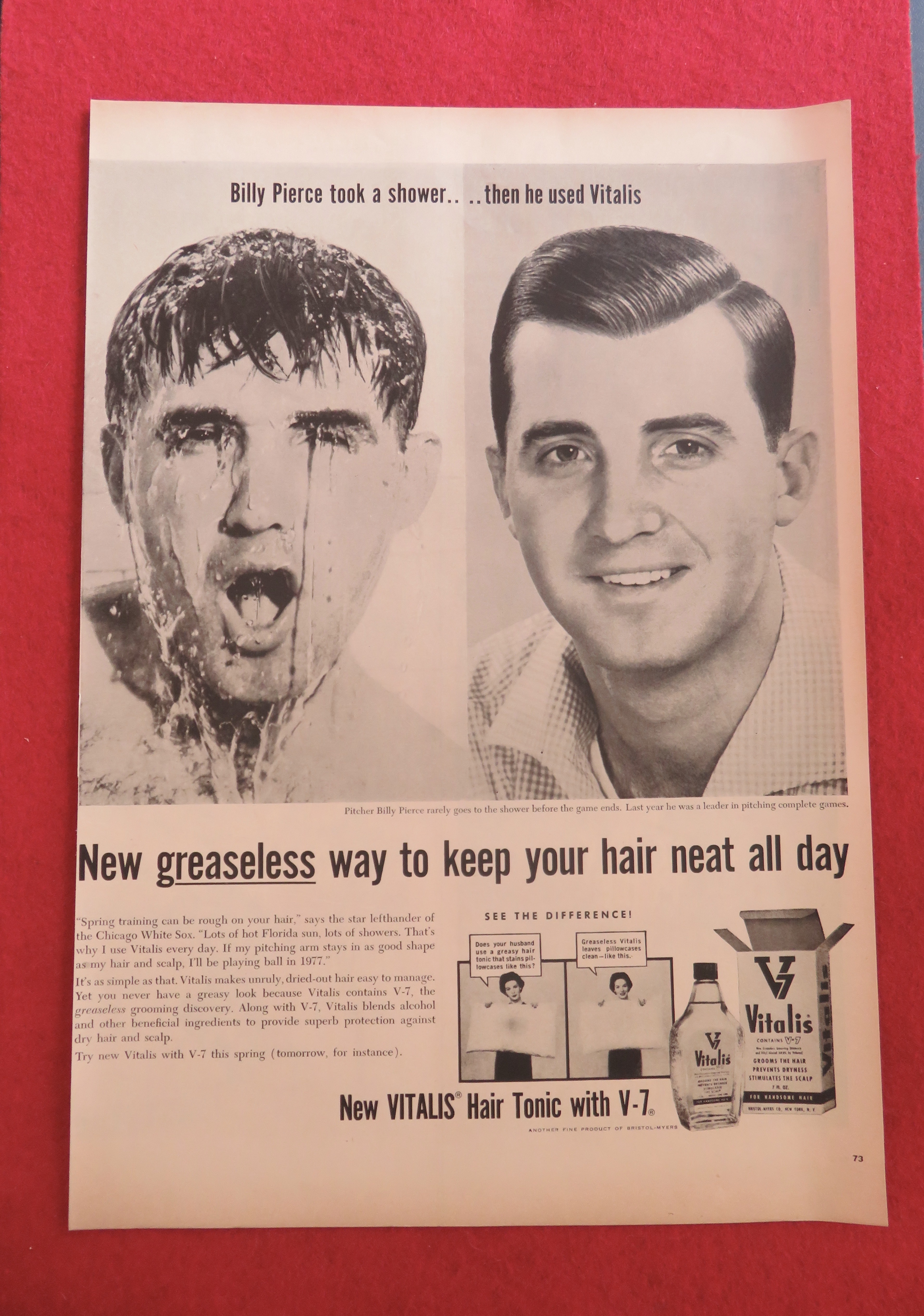 1957 Vitalis Hair Tonic with Pitcher Billy Pierce