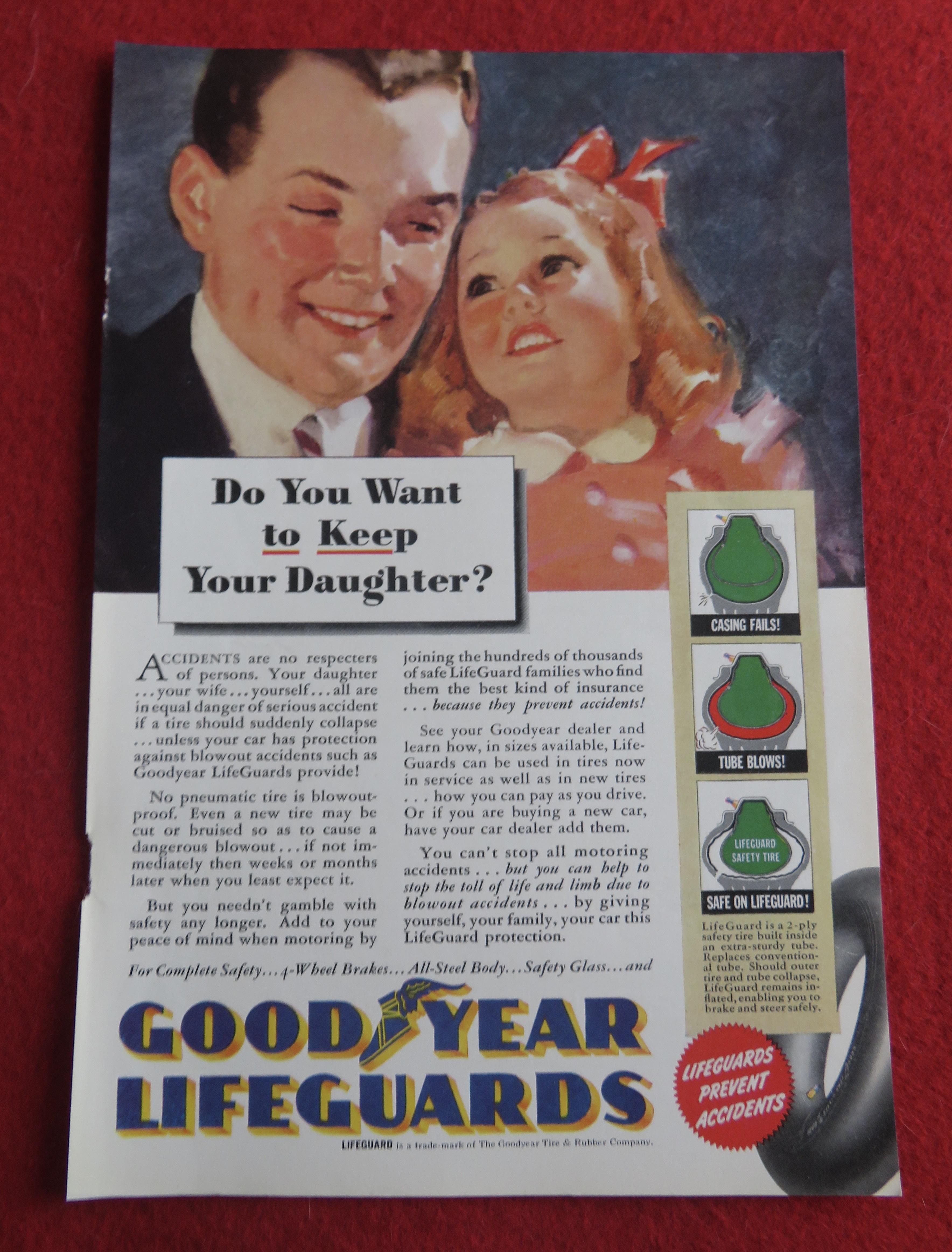 1940 Goodyear Lifeguard Tires with Little Girl & Man