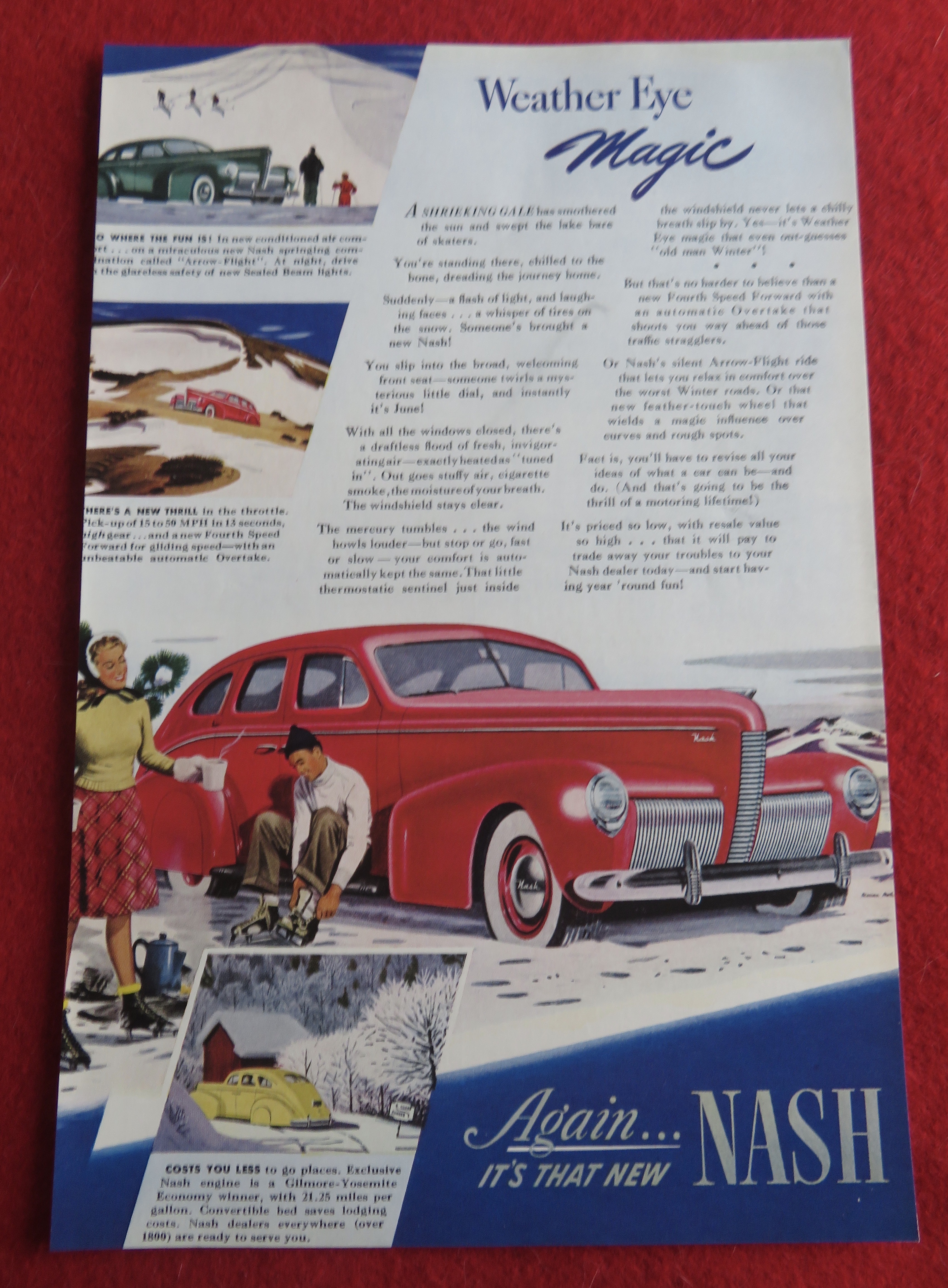 1940 Nash Automobile with Couple Going Skating