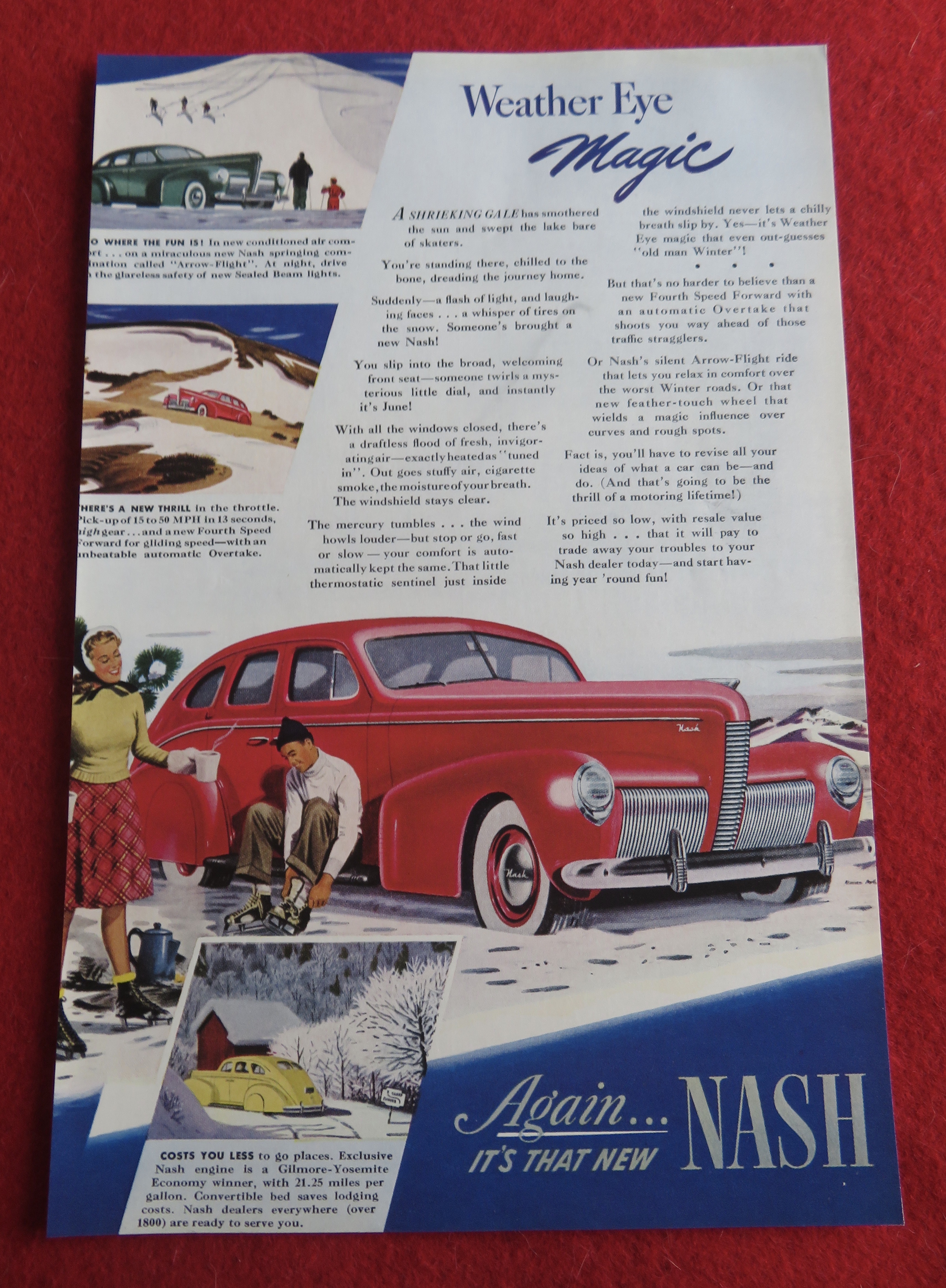 1940 Nash Automobile with Couple Going Skating