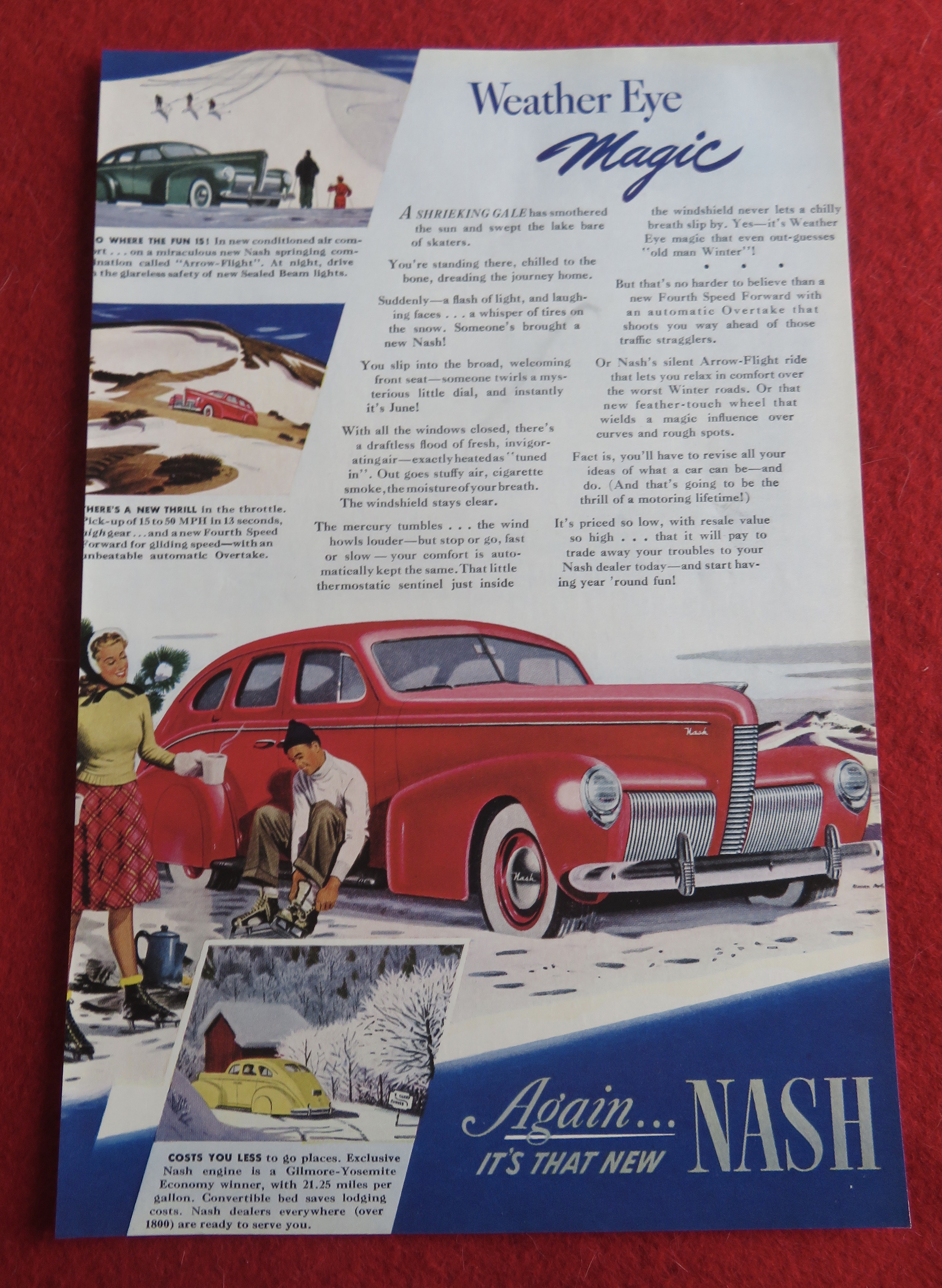 1940 Nash Automobile with Couple Going Skating