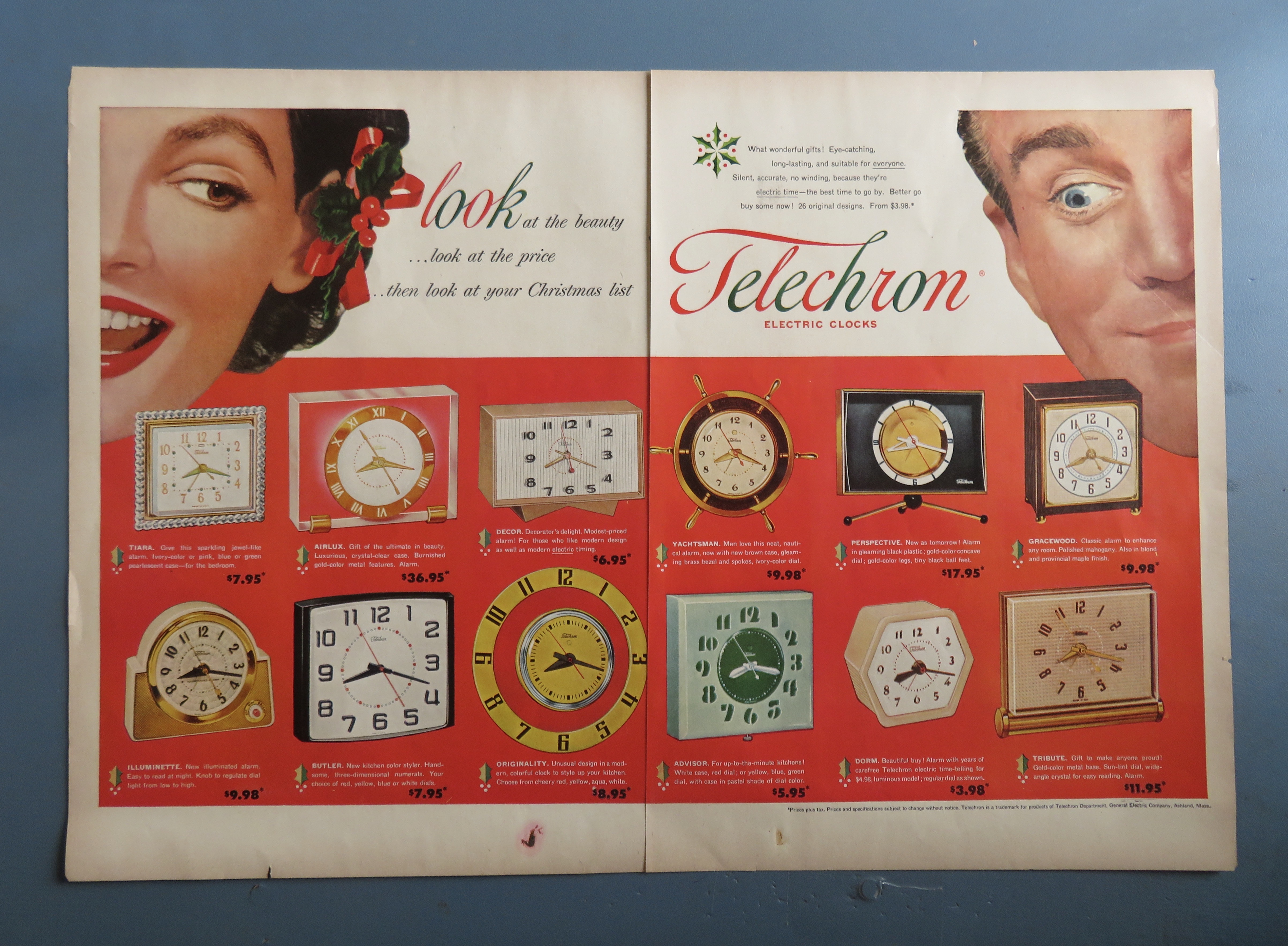 1953 Telechron Electric Clocks with Man & Woman