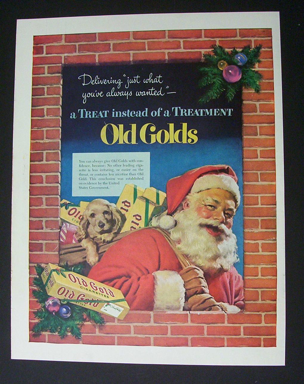1952 Old Gold Cigarettes with Santa Claus & Puppy