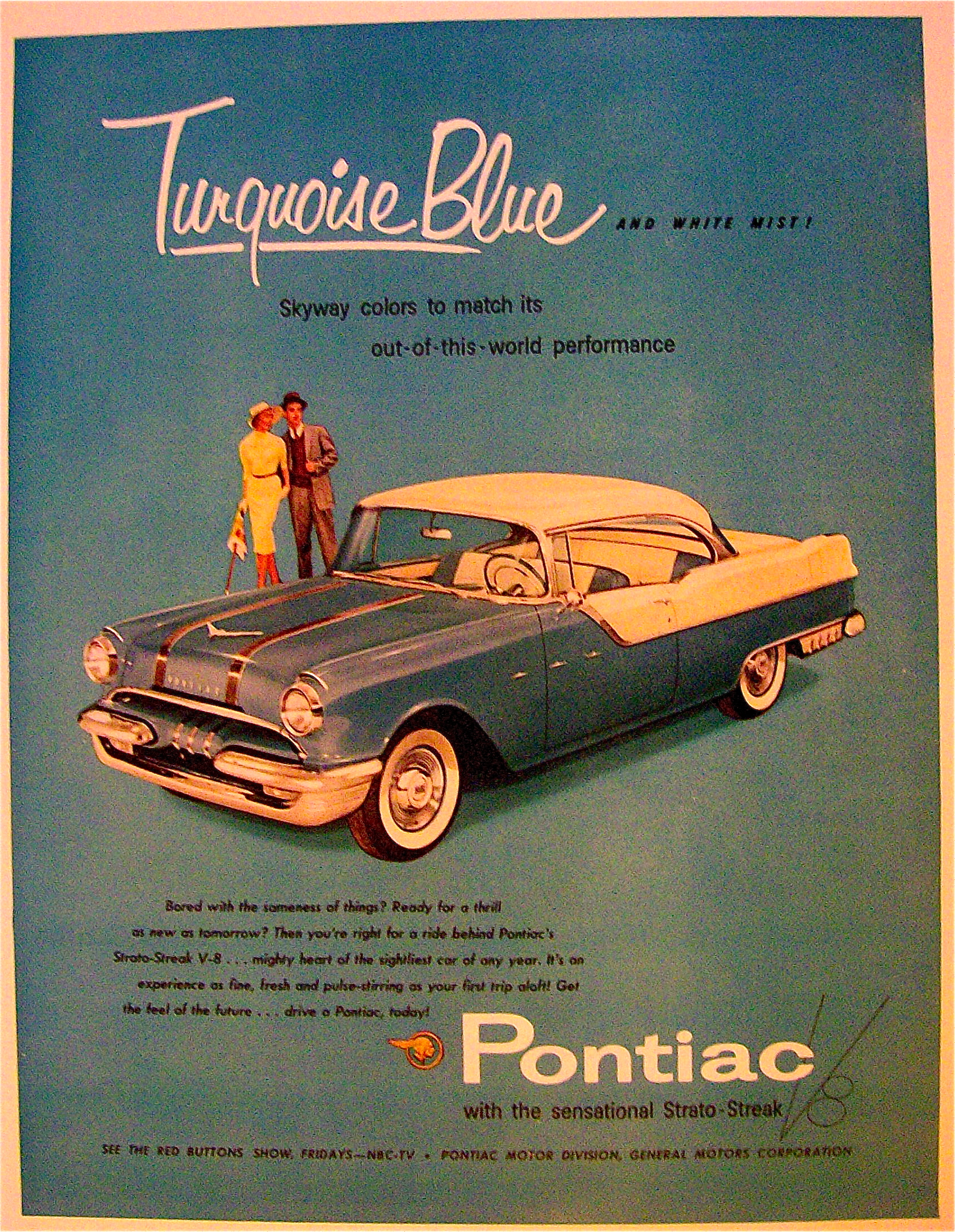 1955 Pontiac with Turquoise Blue & White Mist