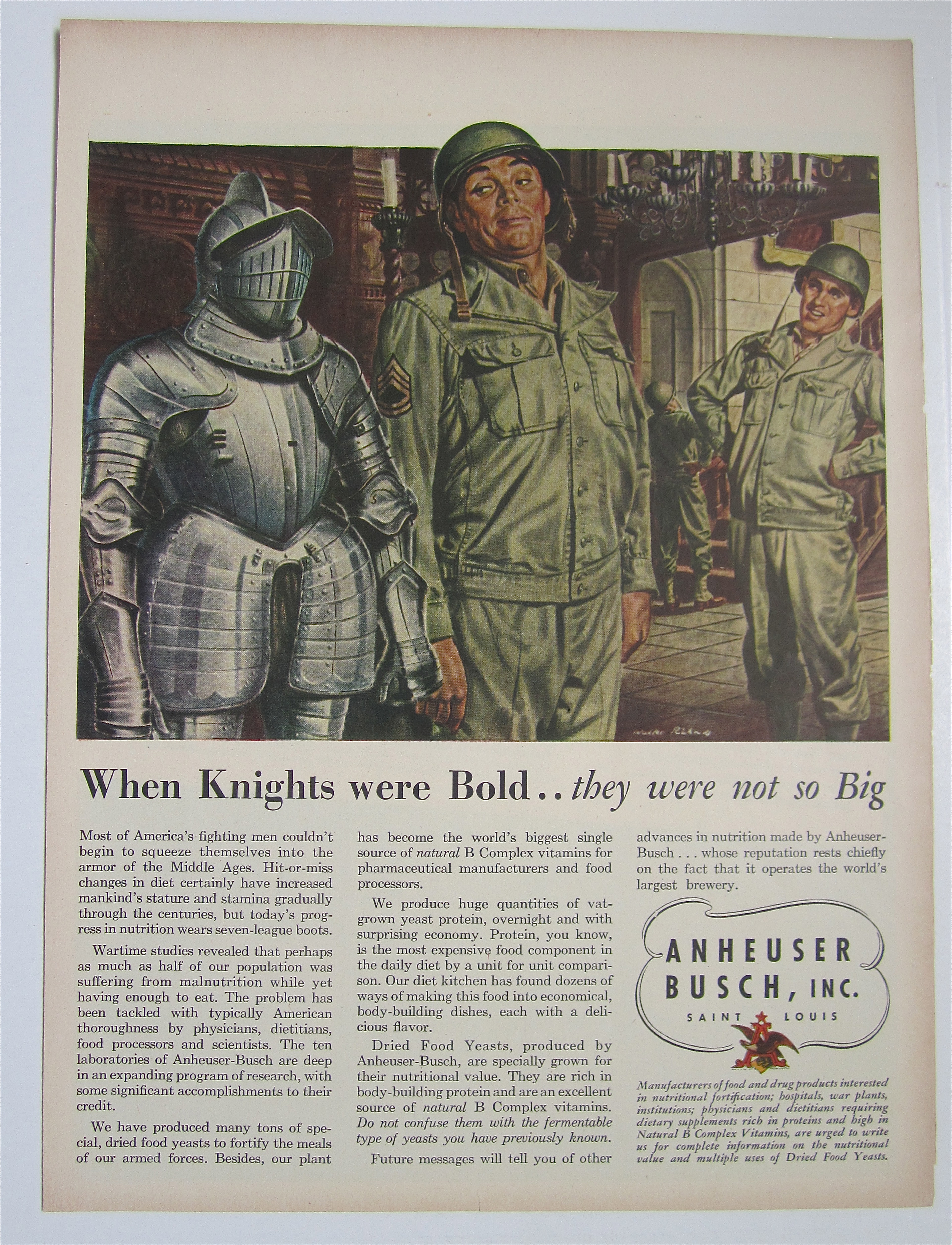 1945 Anheuser Busch with Military Man & Knight In Armor