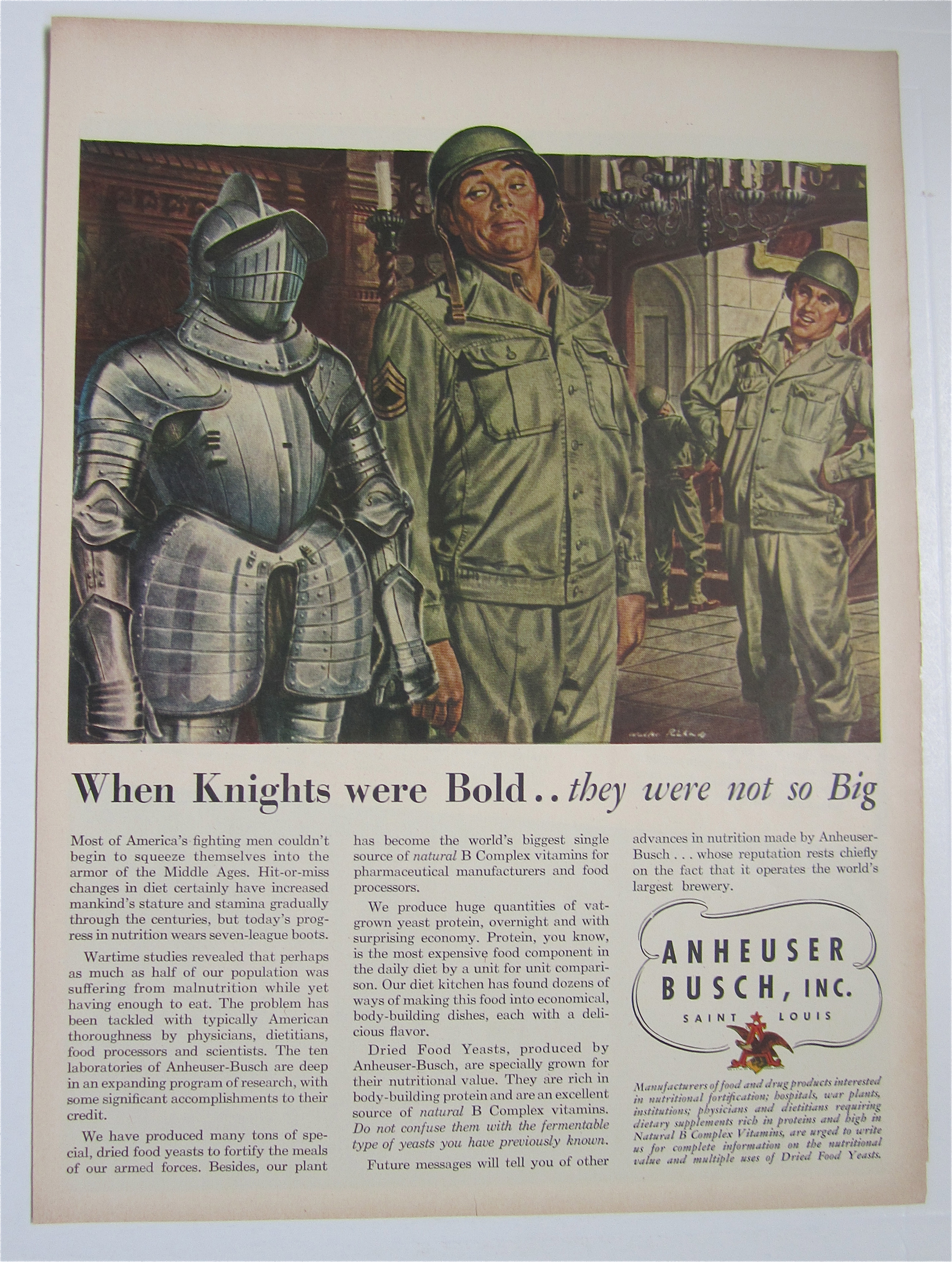 1945 Anheuser Busch with Military Man & Knight In Armor