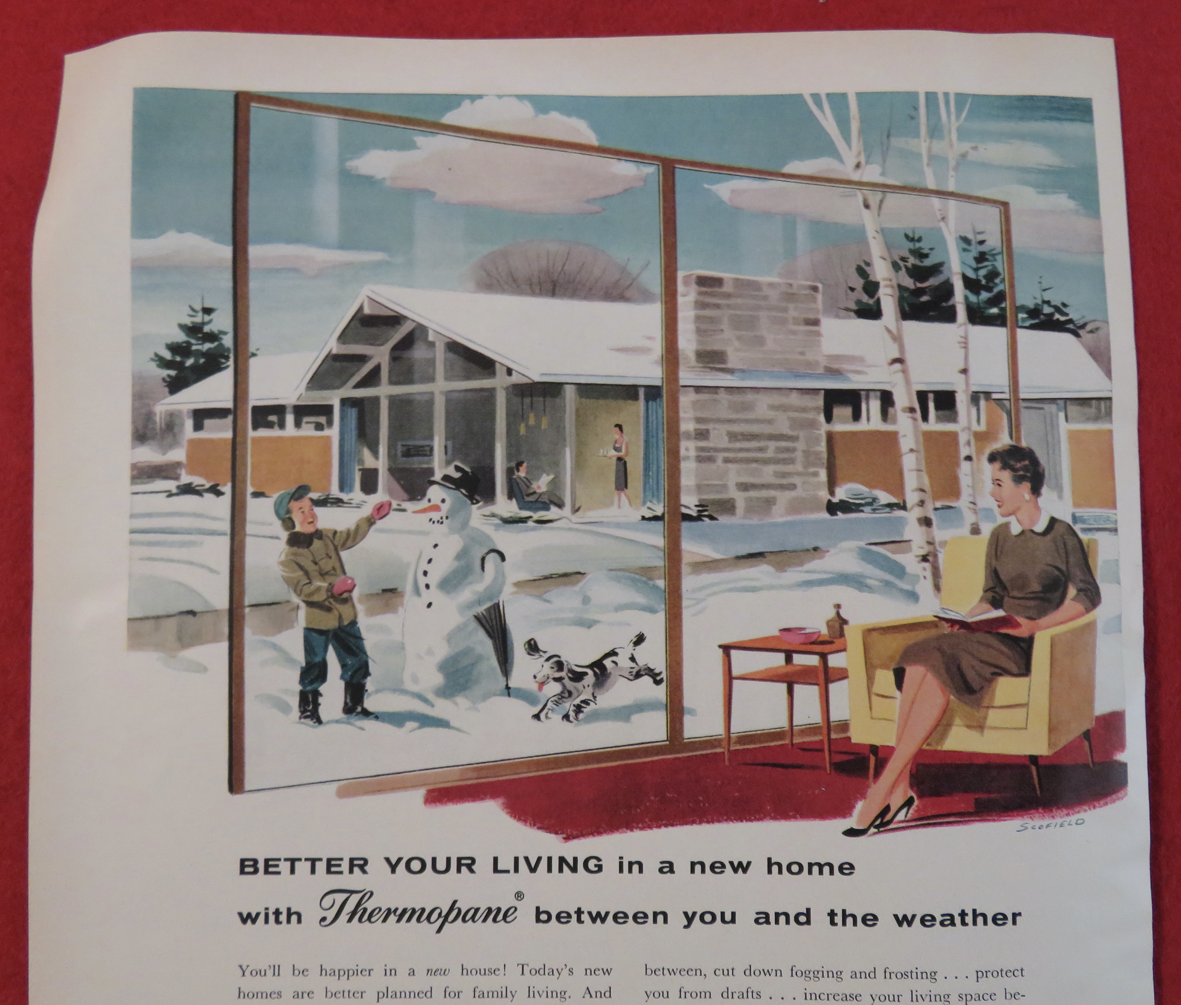1958 Thermopane Glass with Boy Building Snowman