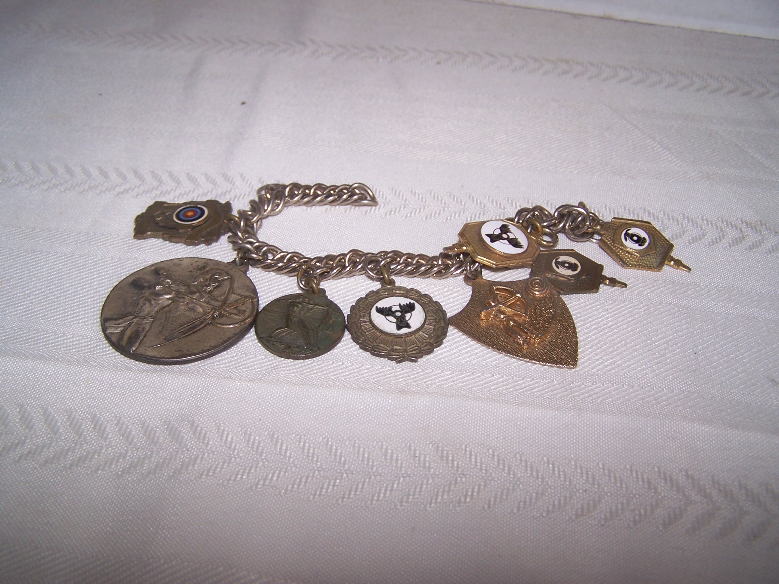 Silver Metal Charm Bracelet W/ 8 Archery Charms