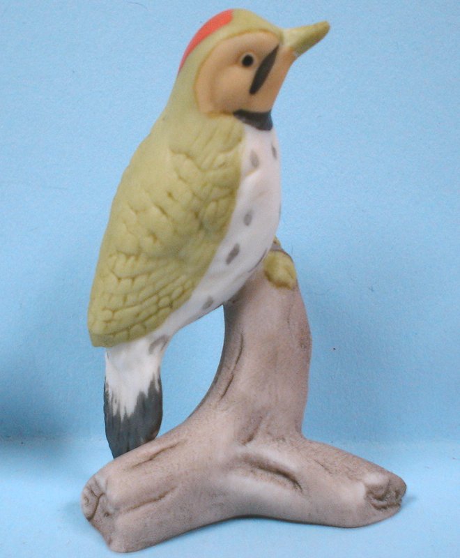 Miniature Bone China Royal Crown Bird, Green Woodpecker