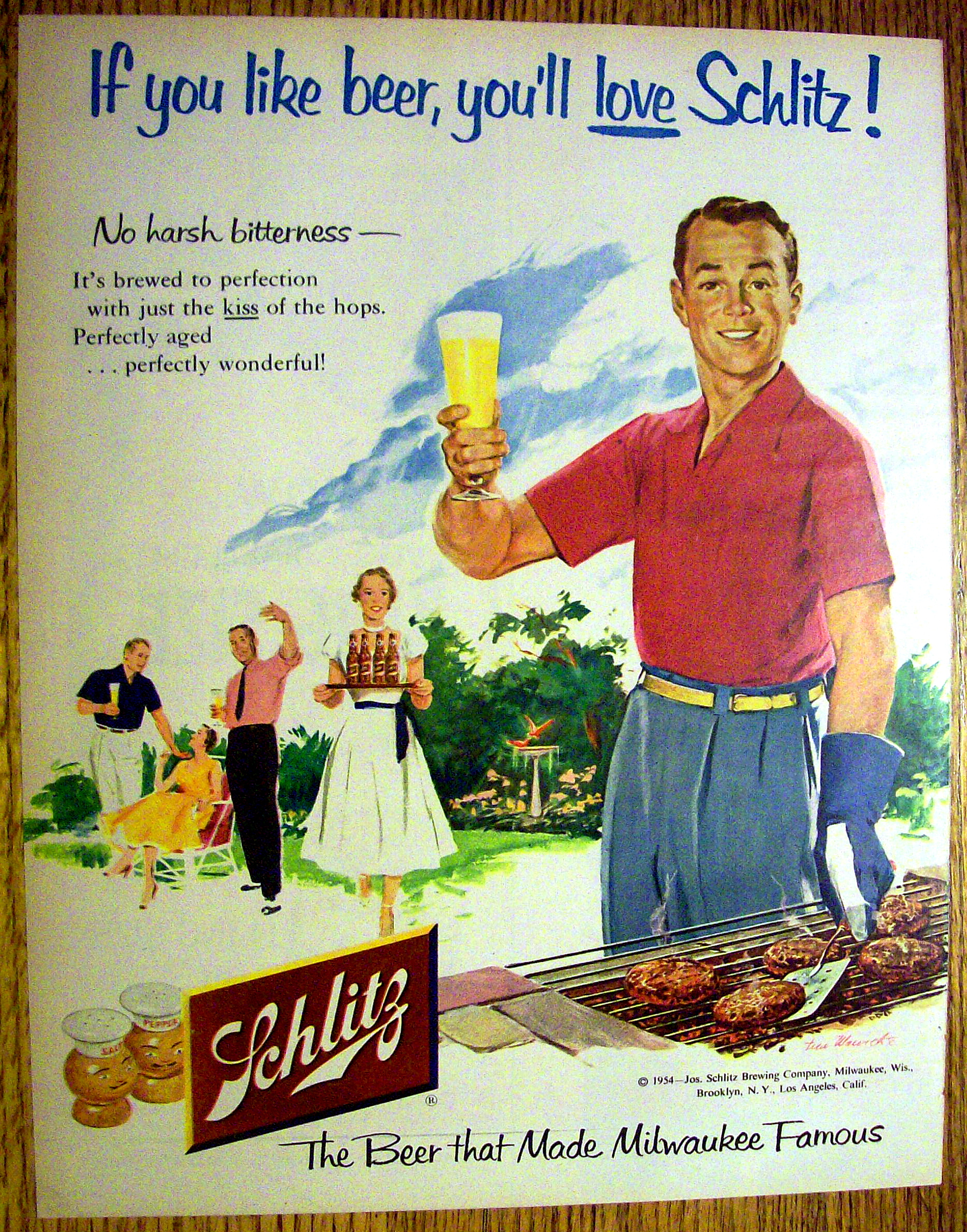 1954 Schlitz Beer with Man Drinking Glass Of Beer