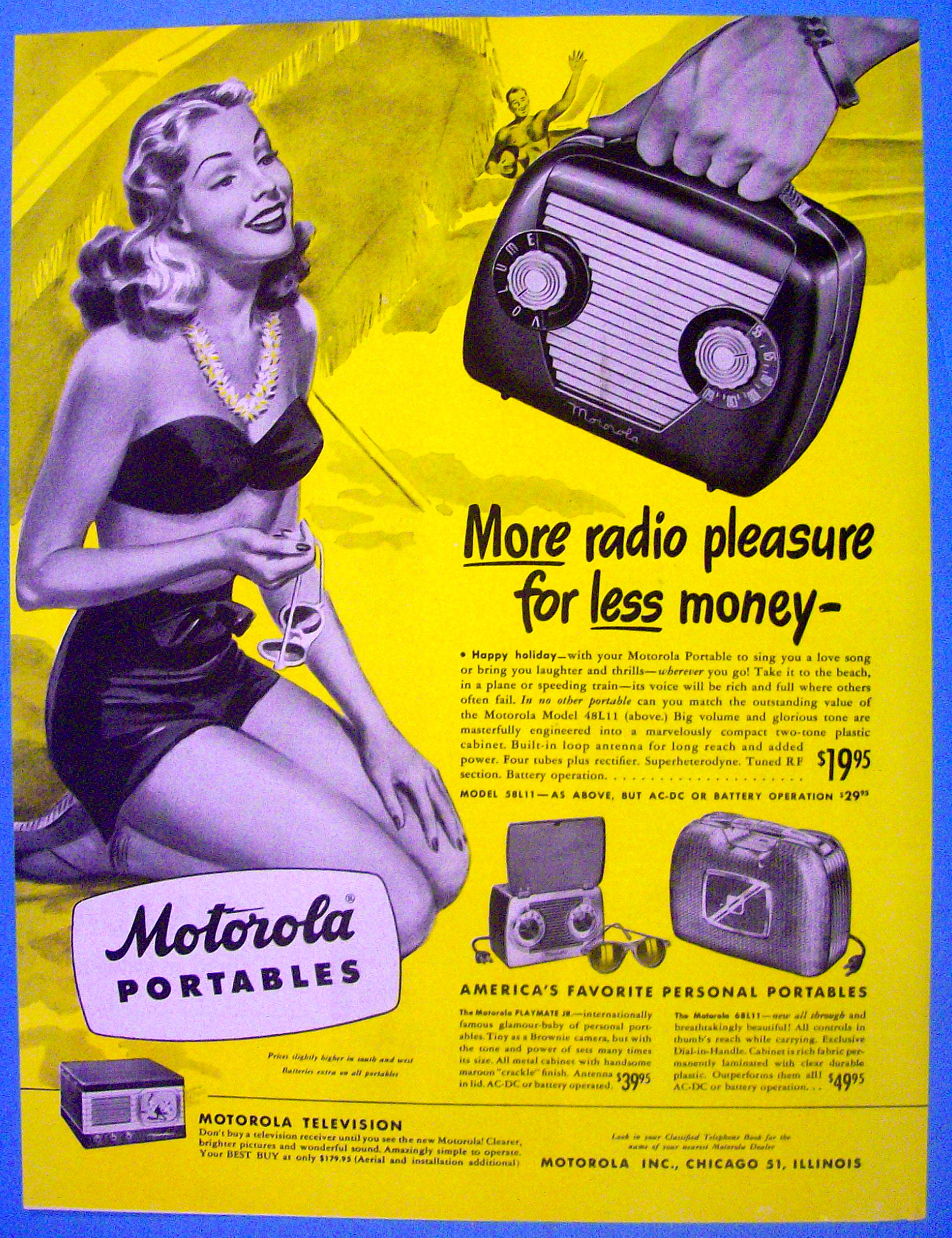 1948 Motorola Portables with Lovely Woman In Swim Suit