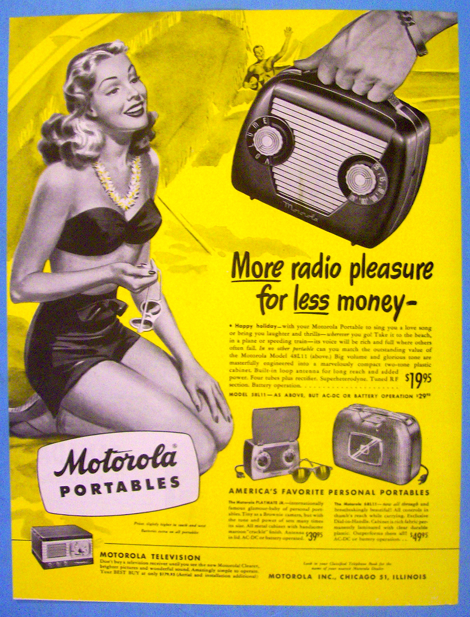 1948 Motorola Portables with Lovely Woman In Swim Suit