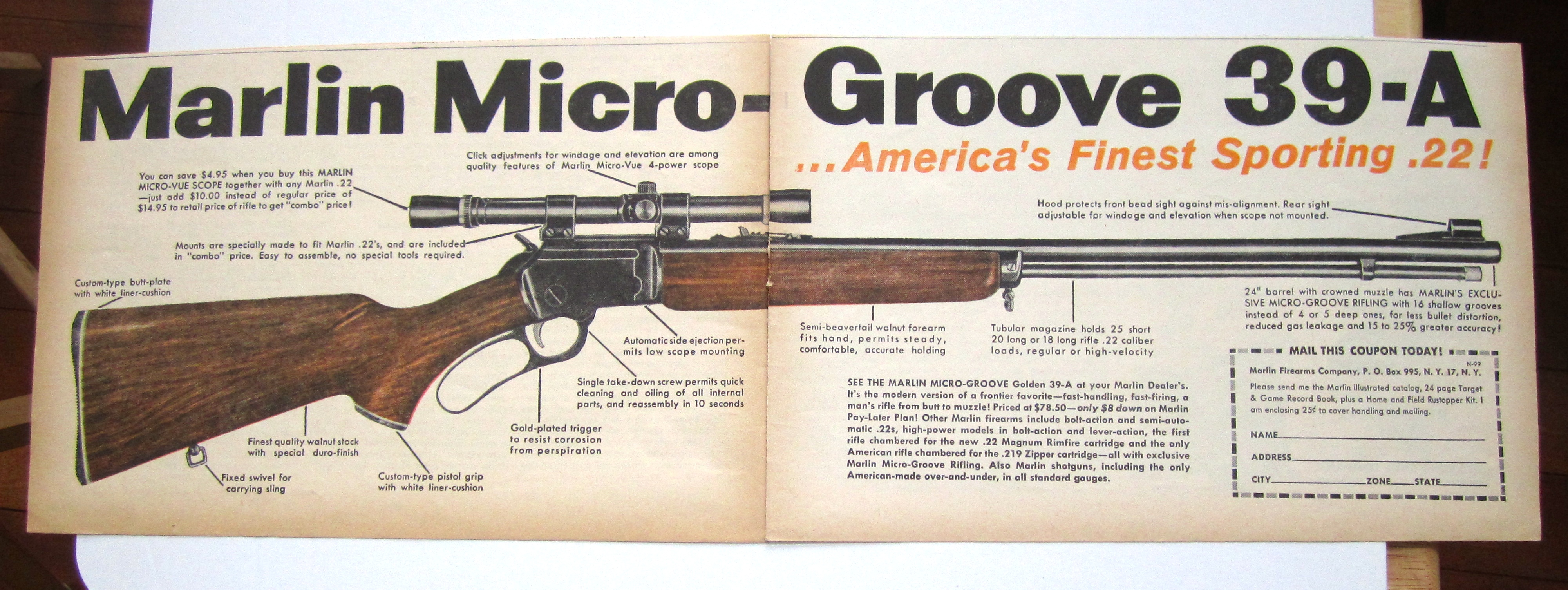 Vintage 1959 Marlin Guns With Marlin Micro Groove 39-A