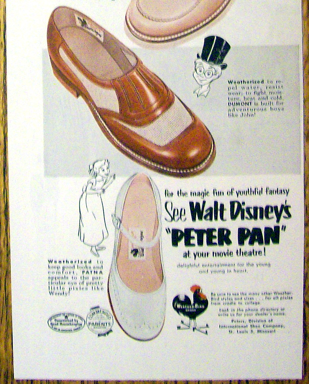 Vintage Ad: 1953 Peters Weather Bird Shoes w/ Peter Pan