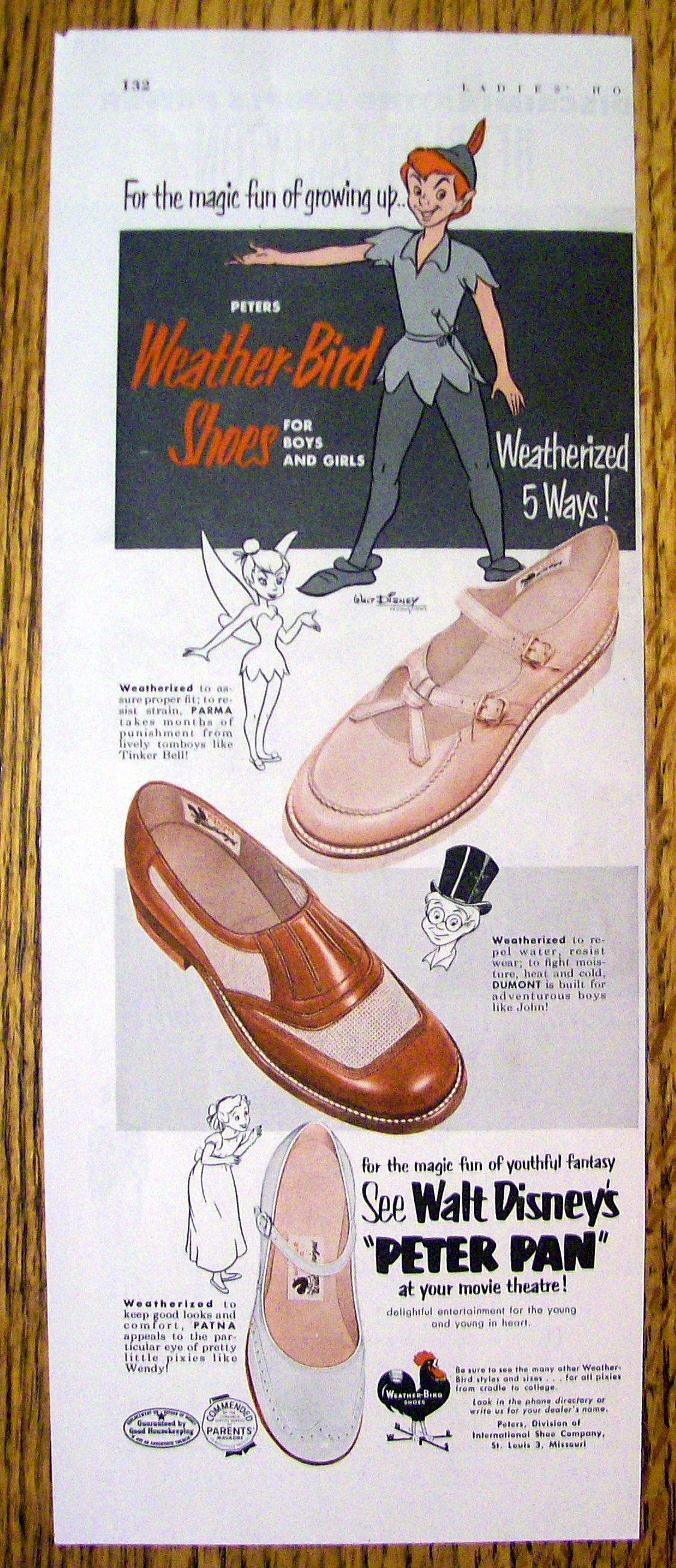 Vintage Ad: 1953 Peters Weather Bird Shoes w/ Peter Pan