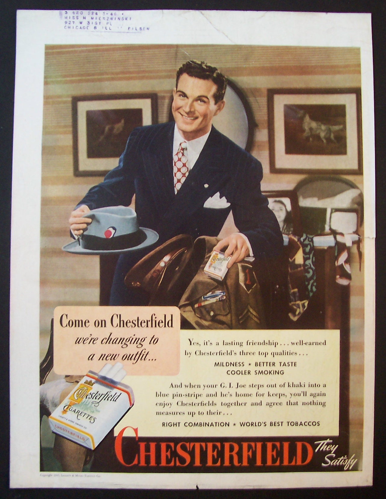 1945  Chesterfield  Cigarettes