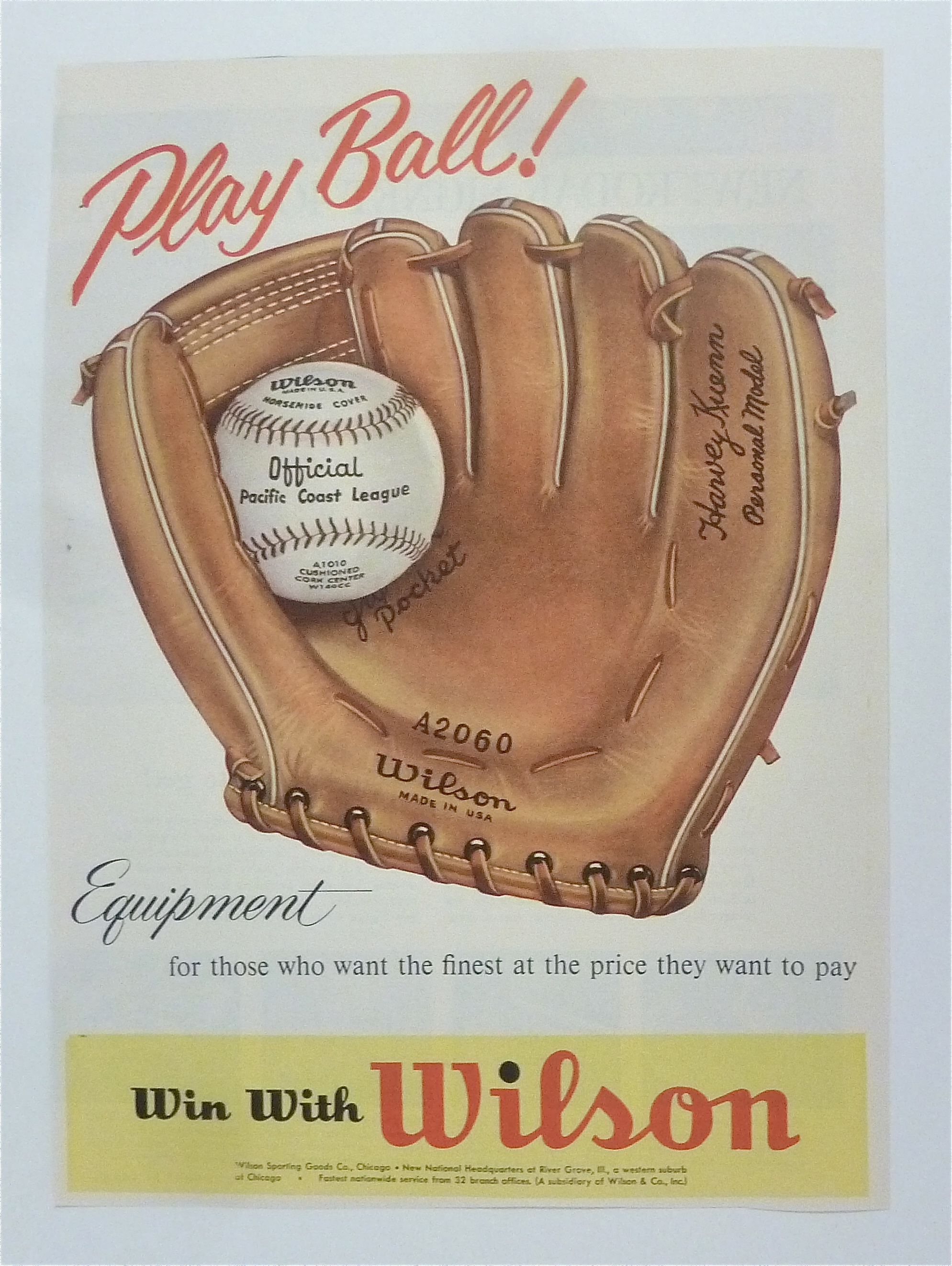 1957 Wilson Equipment with Baseball Glove & Ball
