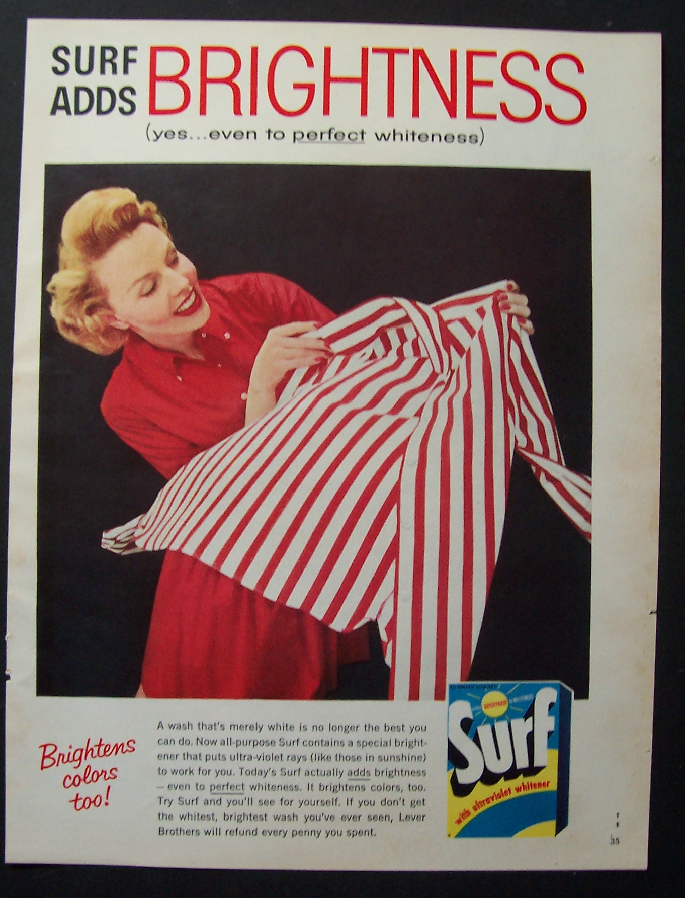 1957 Surf Whitener with Woman Admiring a Clean Shirt
