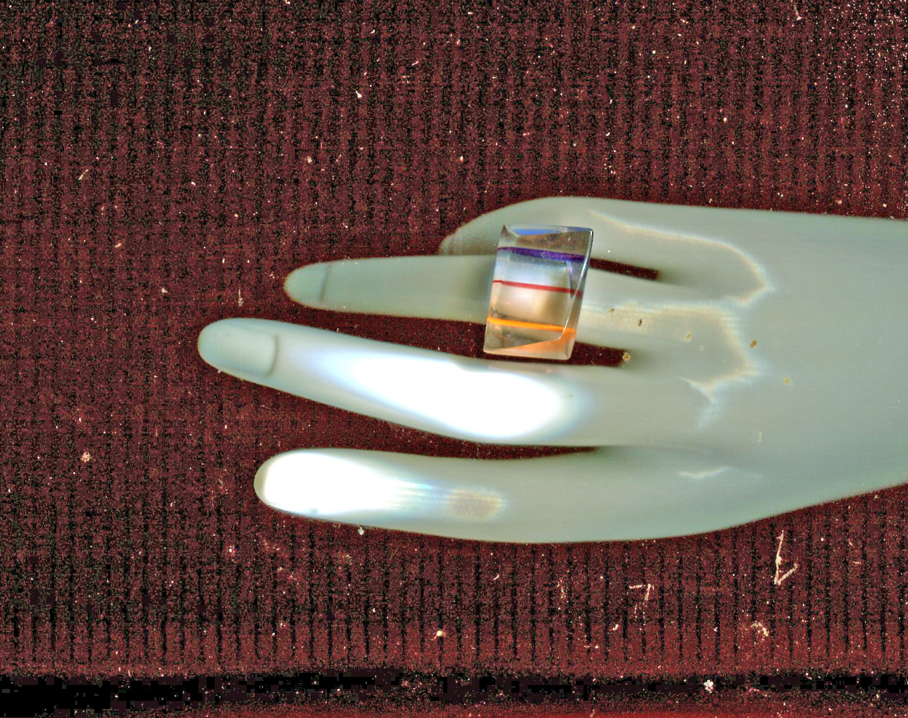 Striped Black, Red, and Pink Lucite Ring