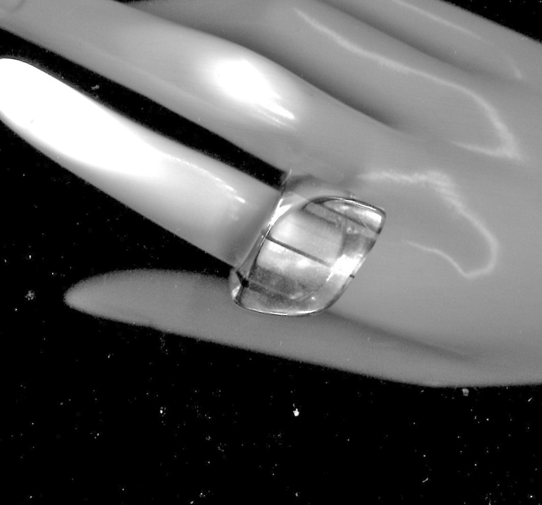 Striped Blue and Clear, Black Stripe, Lucite Ring